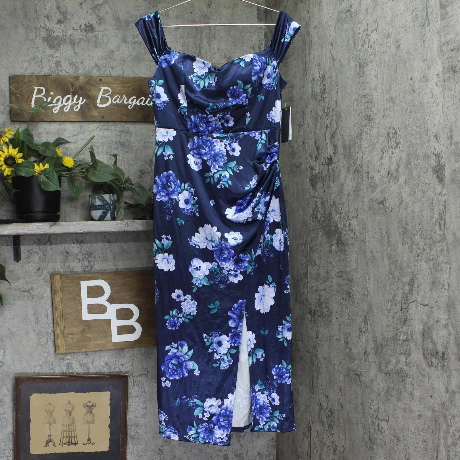 Other City Studios Off-the-shoulder Midi Dress Navy Blue 13 / 14 Size M / US 6-8 / IT 42-44 - 1 Thumbnail