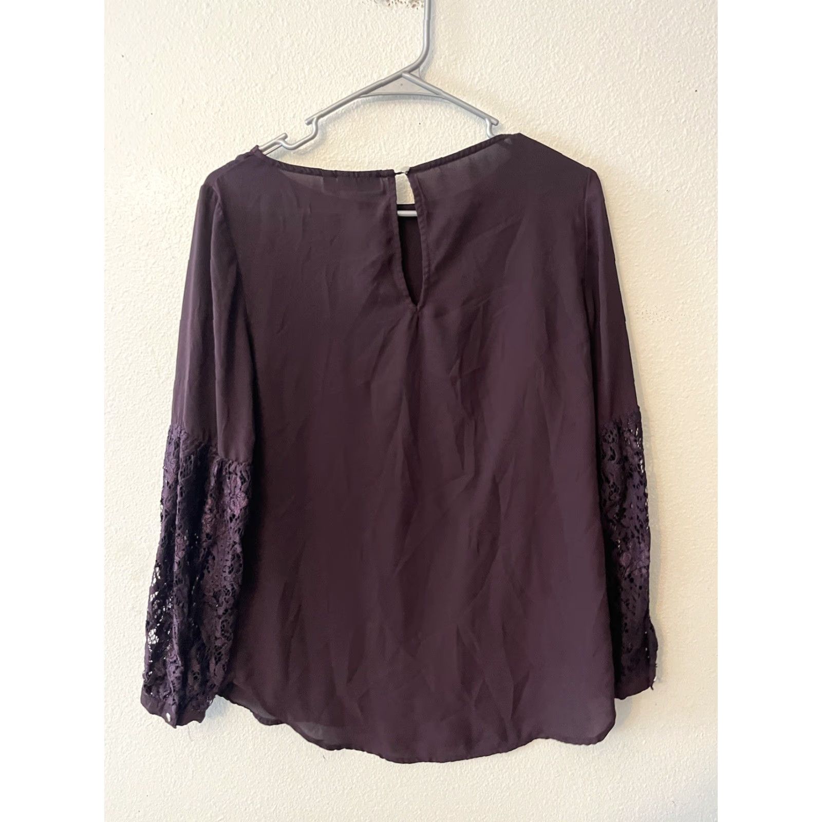 Apt. 9 Apt. 9 Burgundy Floral Lace Blouse Top S Womens Career Long Sleeve Office Size S / US 4 / IT 40 - 3 Thumbnail