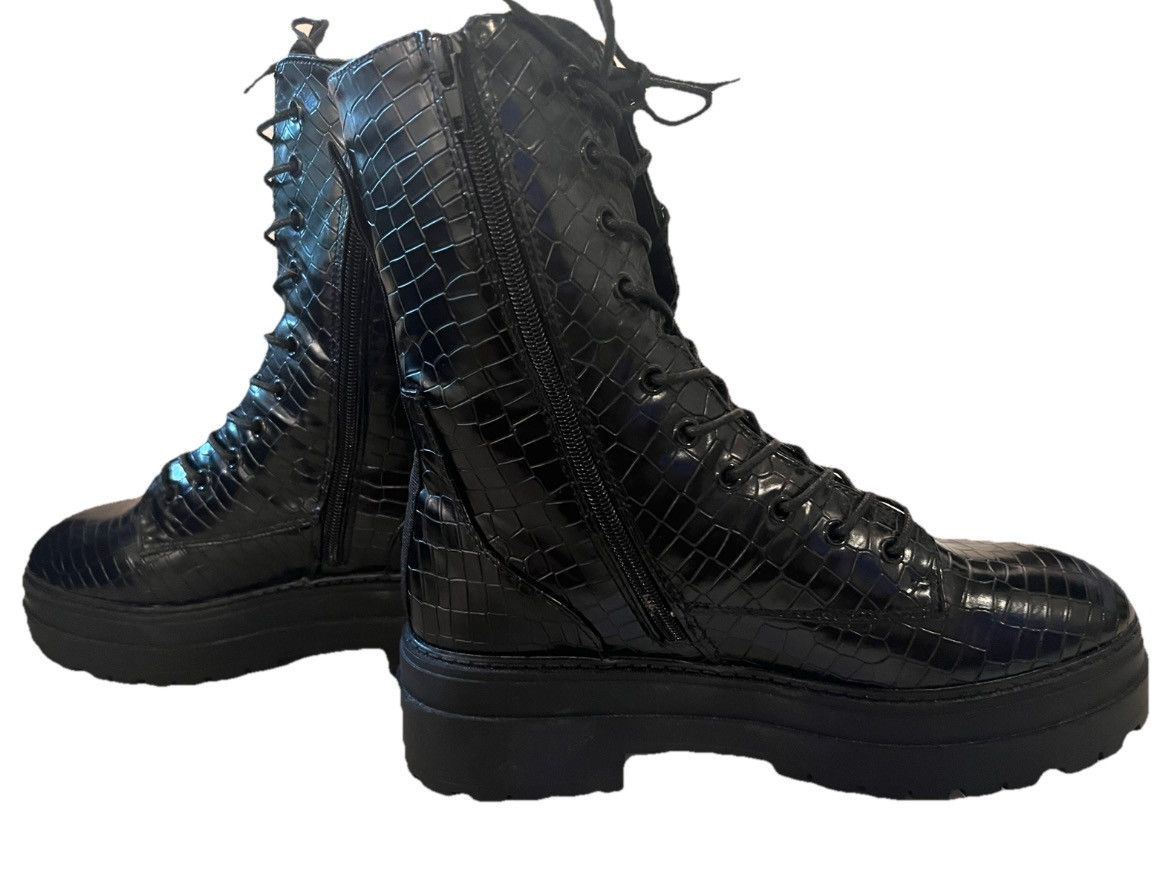 Designer NEW Boots Black Crocodile Vegan Size10 Zip/Lace Soooo Nice! Size US 10 / IT 40 - 4 Thumbnail