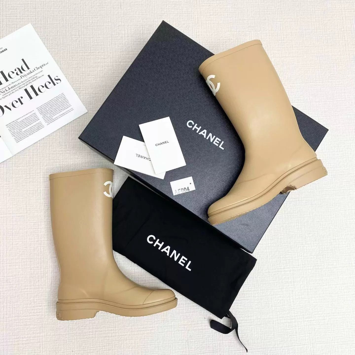 Chanel CHANEL 25S Women's Beige Tall Boots 38 New AF004 Size US 7.5 / IT 37.5 - 1 Thumbnail