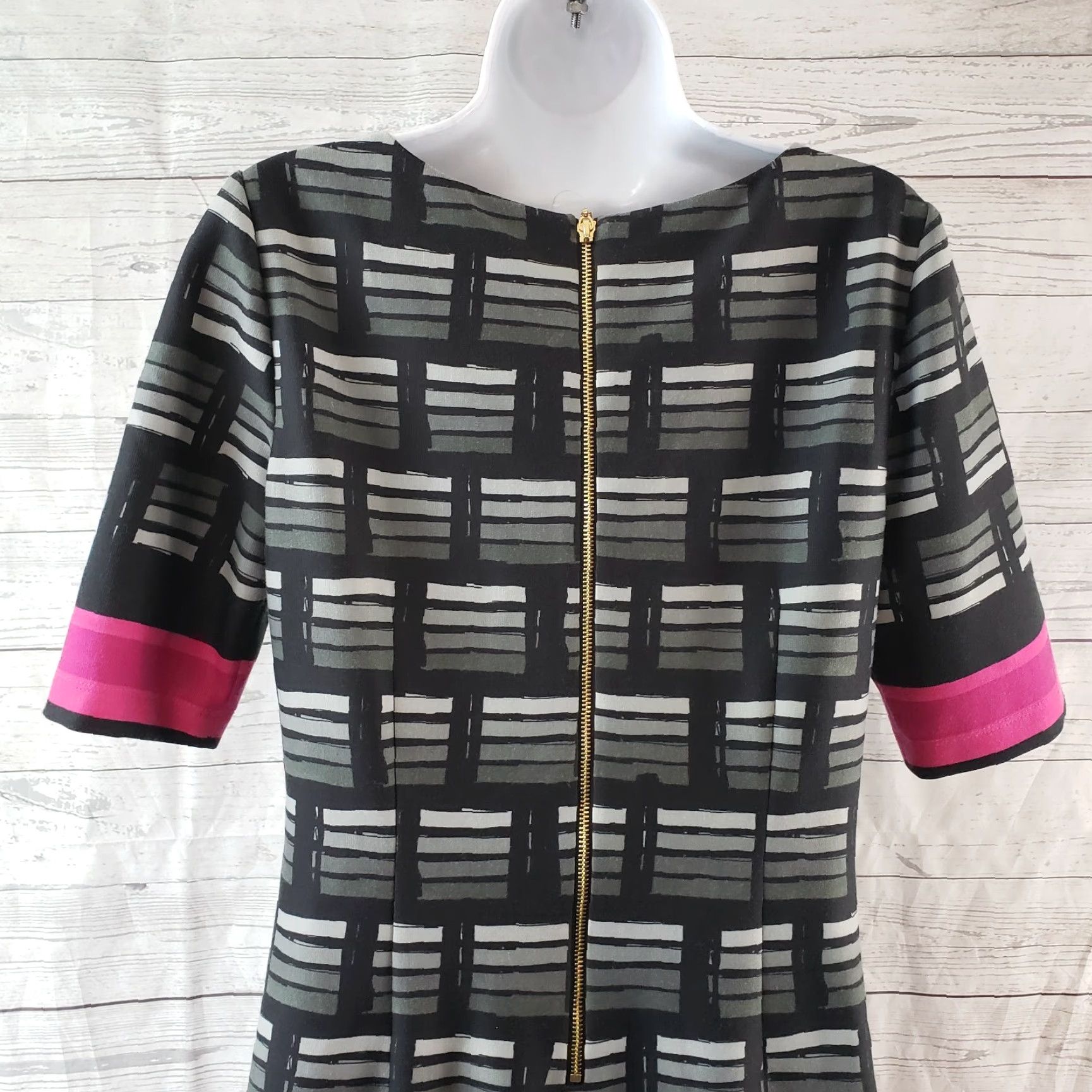 Vintage Eliza J Womens Dress 10P Gray Pink Striped Half Sleeves Exposed Zipper Shirt Dress Womens 10P Size L / US 10 / IT 46 - 4 Thumbnail