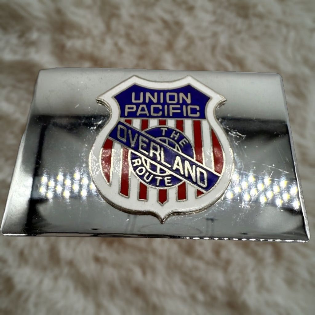 Vintage Union Pacific The Overland Route Chrome Mirror Belt Buckle Railroad Men Silver Buckle Size ONE SIZE - 1 Thumbnail