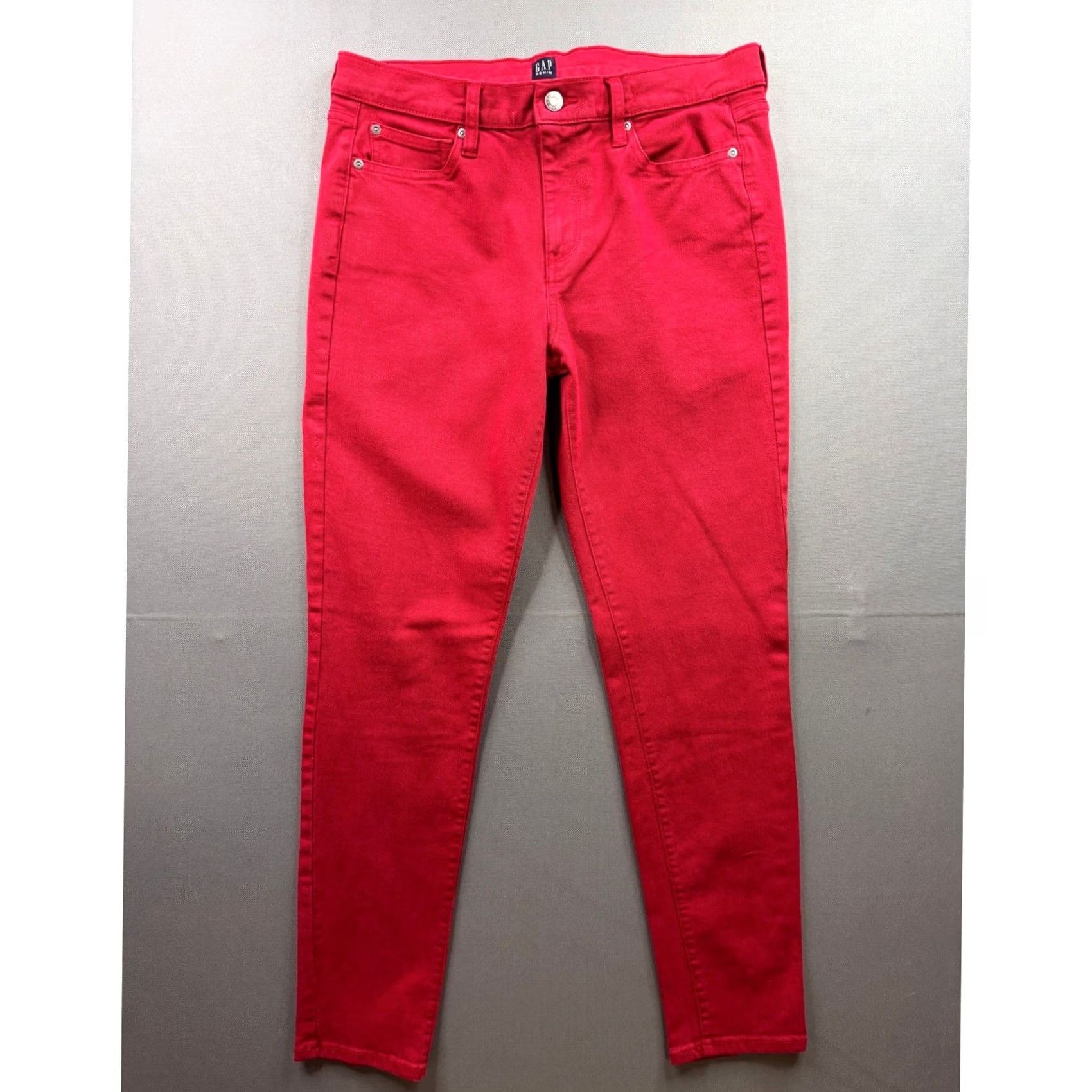 Gap Gap True Skinny Jeans Red Mid Rise Stretch Denim Pants 29 Regular Womens Jeans Modern 5-Pocket Style Zip Button Pocketed Womens Size 29" - 2 Thumbnail