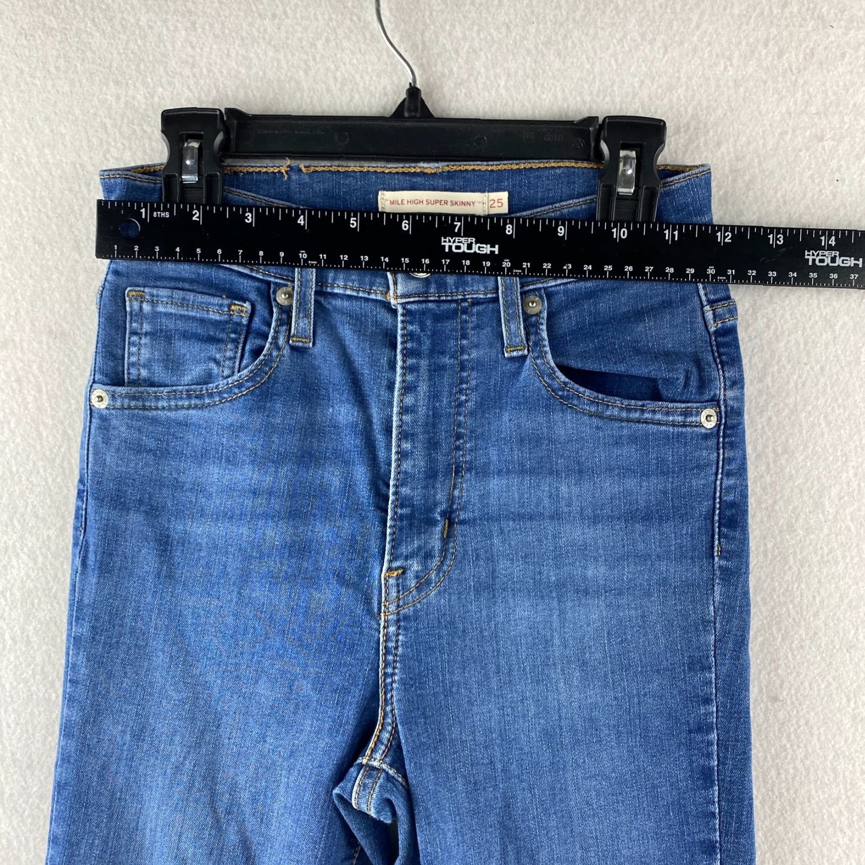 Levi's Levi's Mile High Super Skinny Jeans Womens 25 Blue Denim Distressed 5-Pocket Rise High Slim Fit Jeans Womens Boys Girls Size 42" / US 20 - 3 Thumbnail