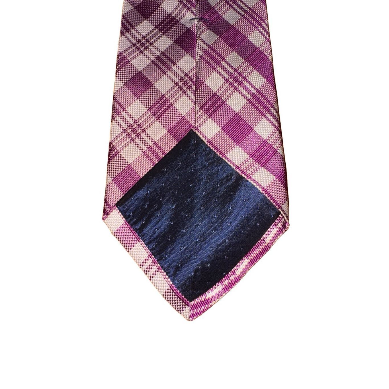 Tom James Tom James Royal Classic Purple & White Check 100% Silk Tie Size ONE SIZE - 4 Thumbnail