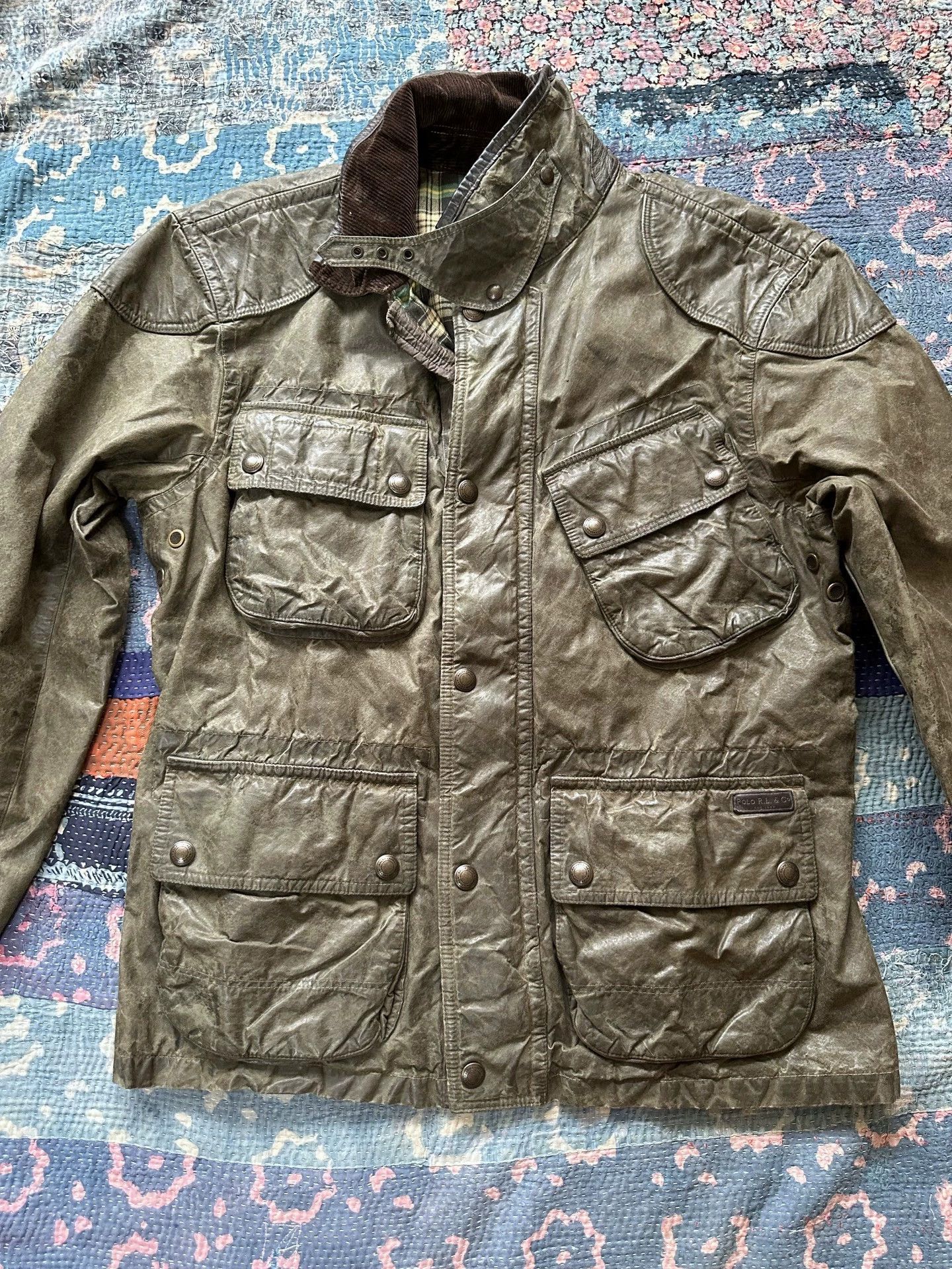 RRL Ralph Lauren RRL Waxed Cotton Moto Jacket M Black/Green Heavy Distressed Size US M / EU 48-50 / 2 - 1 Thumbnail