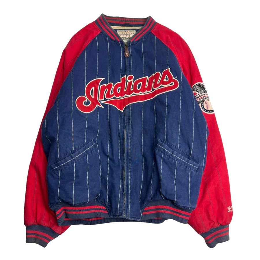 image of Vintage Cleveland Indians Pinstripe Jacket in Blue/Red, Men's (Size XL)