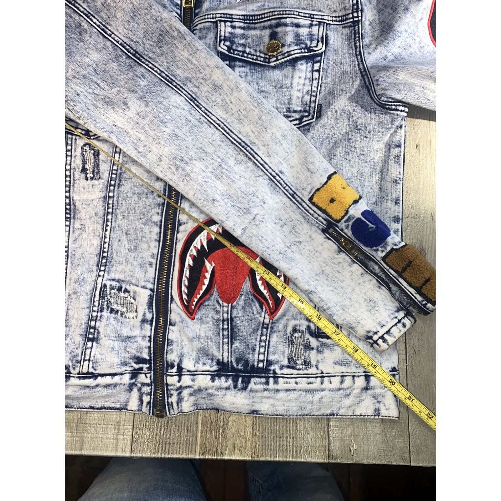 Vintage Makobi Jean Jacket L Destress Patches Men’s Denim Blue Jacket Regular Size Large Mens Jeans Size US 33 - 8 Thumbnail