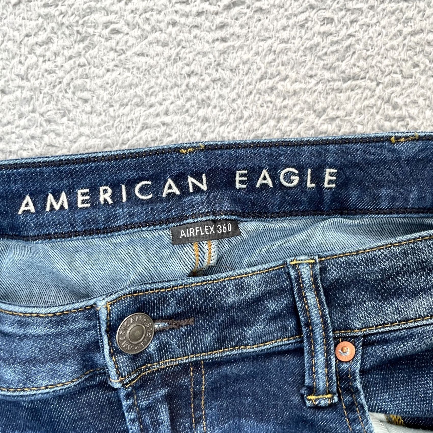 American Eagle Outfitters VINTAGE American Eagle Outfitters Jeans Mens 38x30 Blue AirFlex 360 Skinny Distressed (Note: Original had no vintage; included for format only) Size US 36 / EU 52 - 3 Thumbnail