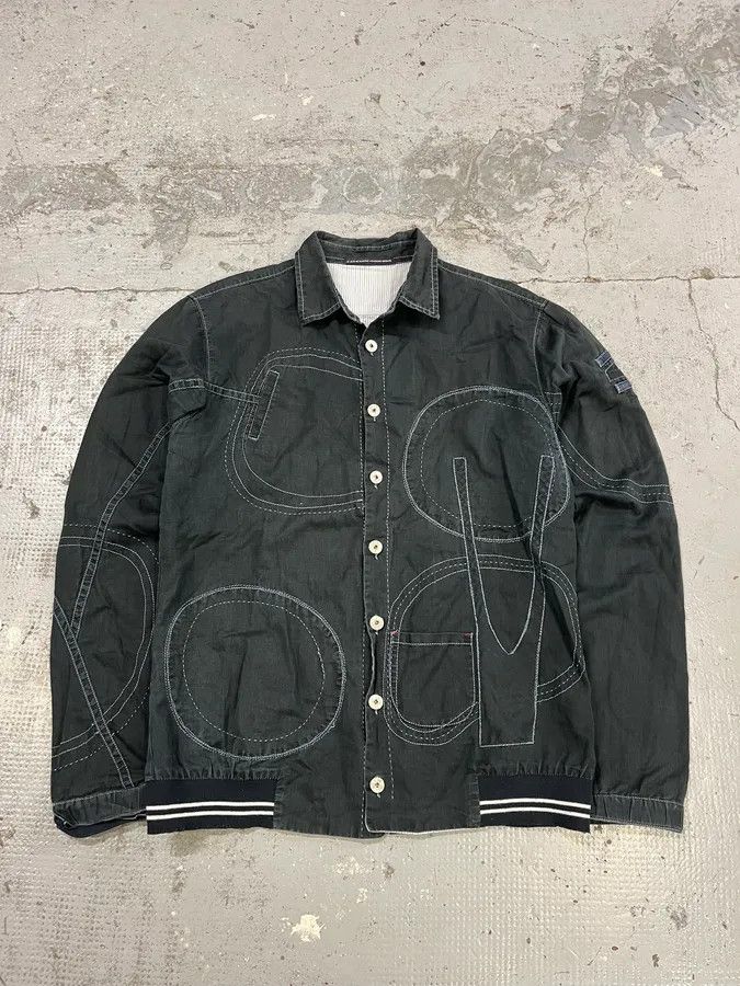 Marithe + Francois Girbaud 2000s Marithé + François Girbaud Contemporary Abstract Black Faded Shirt Jacket Size US M / EU 48-50 / 2 - 1 Thumbnail
