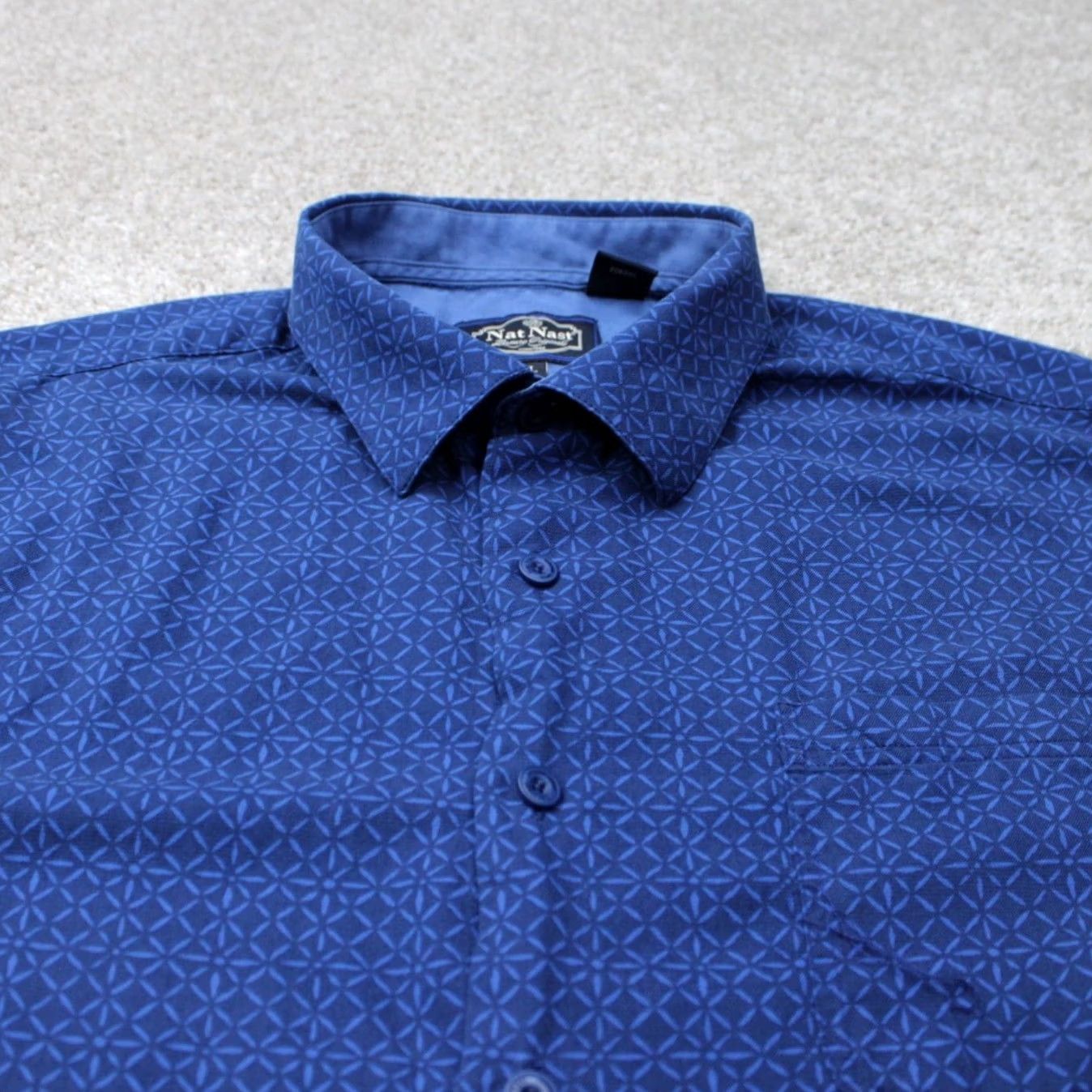 Nat Nast Nat Nast Shirt Mens XL Blue Geometric Silk/Cotton Blend Short Sleeve Button Up Size US XL / EU 56 / 4 - 4 Thumbnail