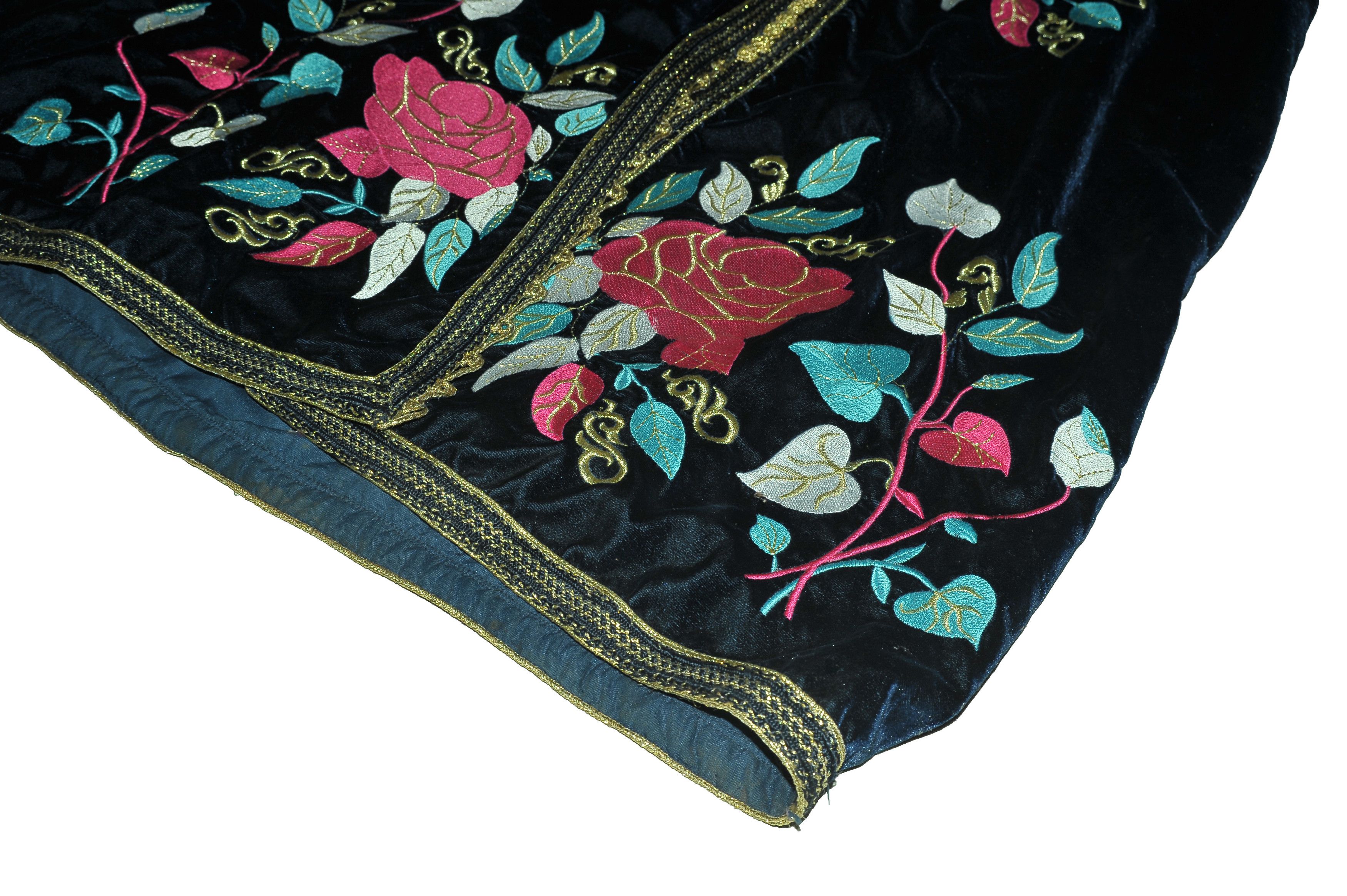 Vintage Vintage Moroccan Handmade Caftan Blue Velvet Flower Design Size M / US 6-8 / IT 42-44 - 7 Thumbnail