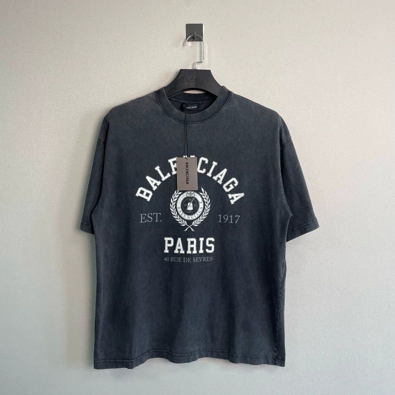 Balenciaga Balenciaga Washed Distressed Wheat Letter Short Sleeve Size US S / EU 44-46 / 1 - 1 Thumbnail