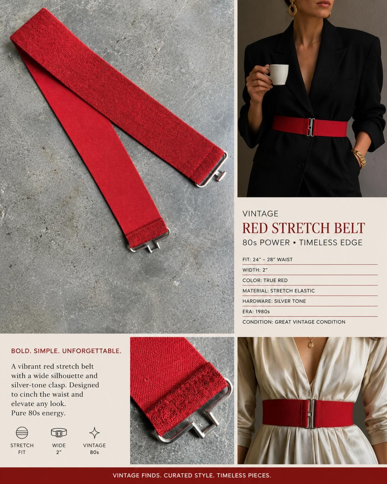 Other Vintage Red Stretch Belt Wide 80s Statement Belt Size ONE SIZE - 1 Thumbnail