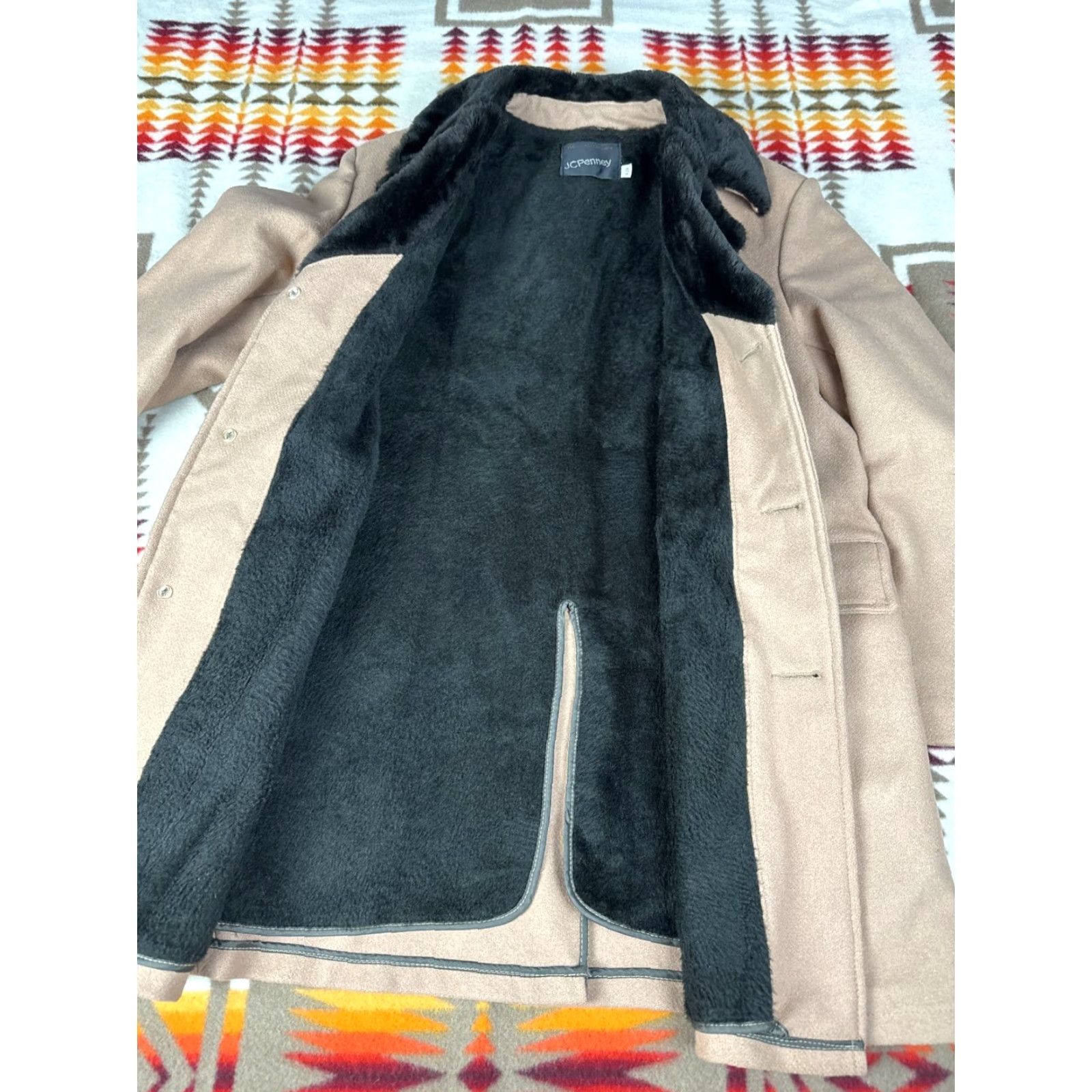 Penn VINTAGE JC Penny Pea Coat Jacket Wool Faux Fur Collar 42R L Mens Brown 70s Regular 42R L Size US XS / EU 42 / 0 - 8 Thumbnail