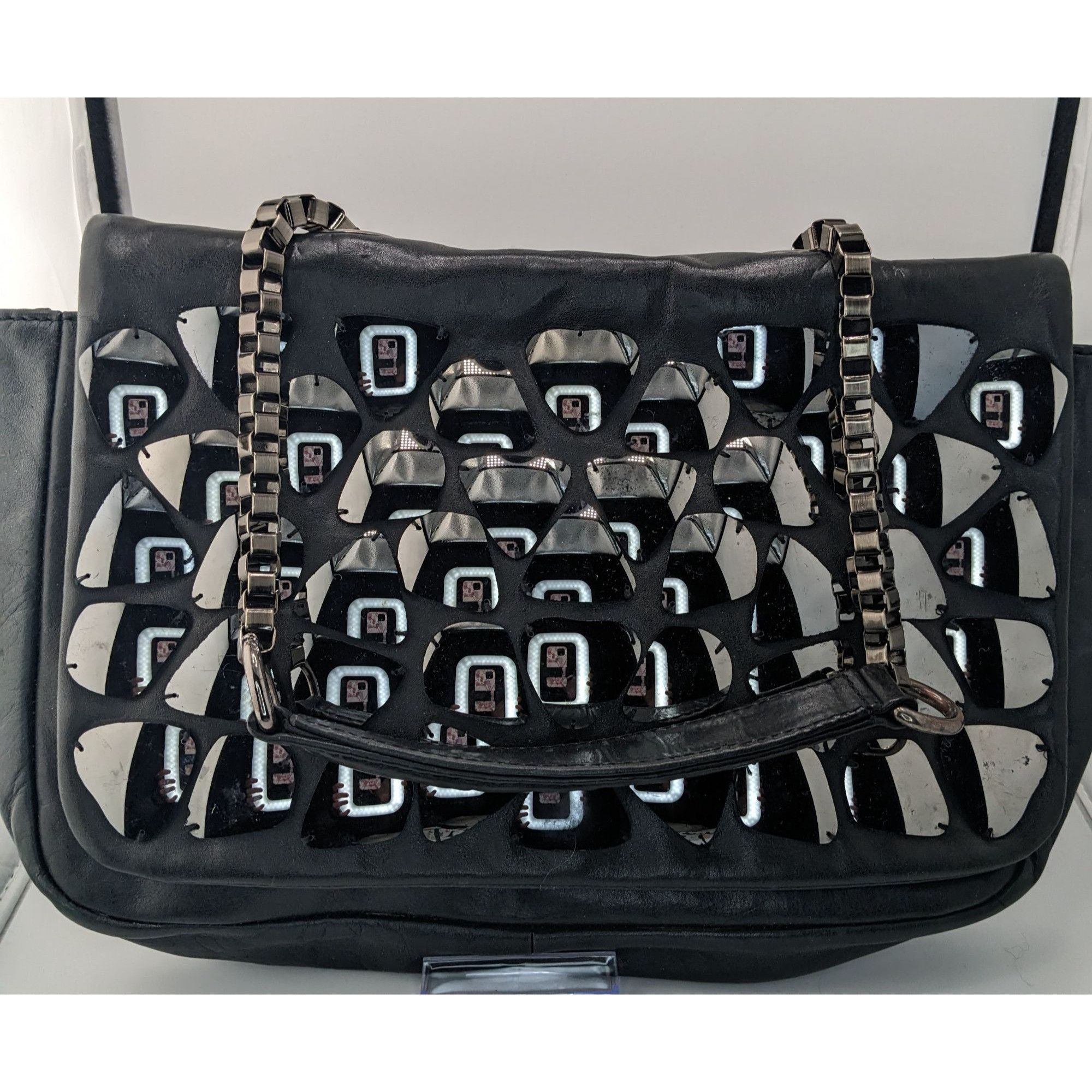 Zara Zara Black Faux Leather Shoulder Bag With Mirrored Accents & Size ONE SIZE - 7 Thumbnail