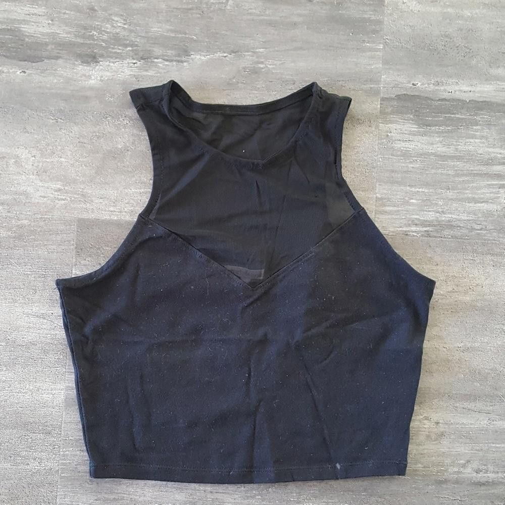 Designer Black High Neck Mesh Crop Size S / US 4 / IT 40 - 1 Thumbnail