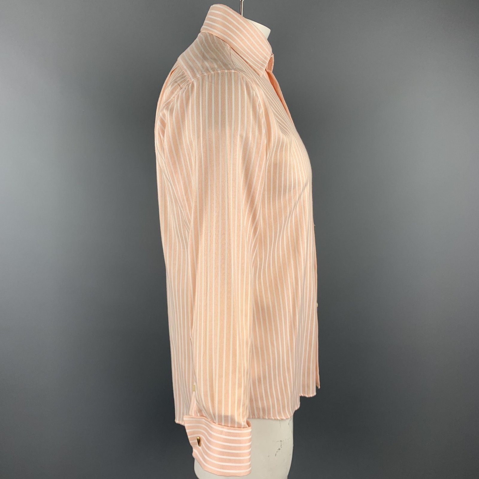 Paul Smith L Peach & White Stripe Cotton Button Up Long Sleeve Shirt Size US L / EU 52-54 / 3 - 2 Thumbnail