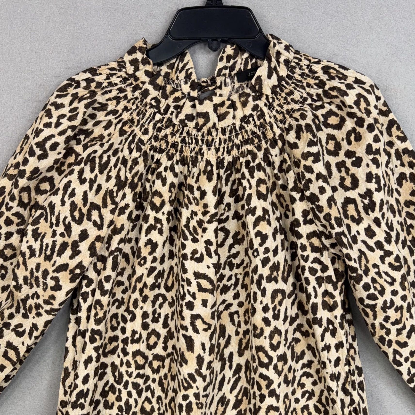 J.Crew J.CREW Dress Womens Small Brown Leopard Print Ruffle Neck Puff Sleeve Cotton T-Shirt Alternative? Size S / US 4 / IT 40 - 2 Thumbnail
