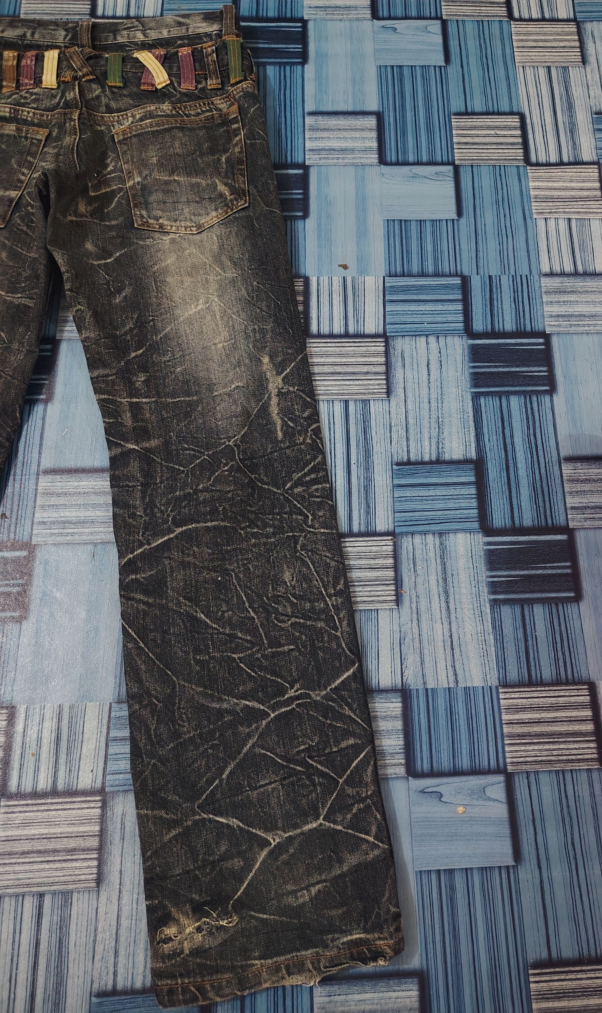 Who Decides War Japanese Nylaus Double Waist Distressed Jeans Size US 29 - 15 Thumbnail