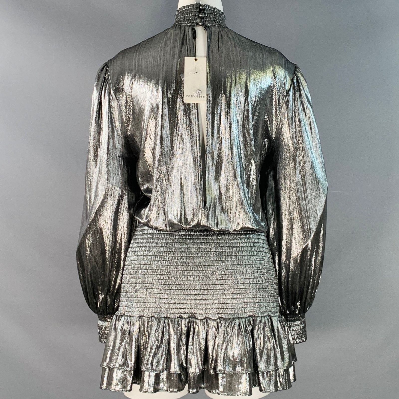 Retrofete Piper Black Metallic Silver Polyester Blend High Neck Mini Size XS / US 0-2 / IT 36-38 - 3 Thumbnail