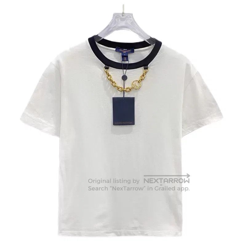 Louis Vuitton Louis Vuitton 23 White Chain Cotton Crew Neck Short Sleeve Size US S / EU 44-46 / 1 - 1 Thumbnail