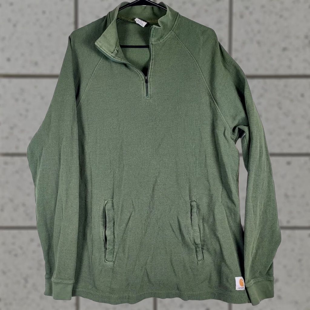 Carhartt Carhartt Waffle Knit Quarter Zip Pullover Sweatshirt Green 100% Cotton Men’s L Size US L / EU 52-54 / 3 - 1 Thumbnail