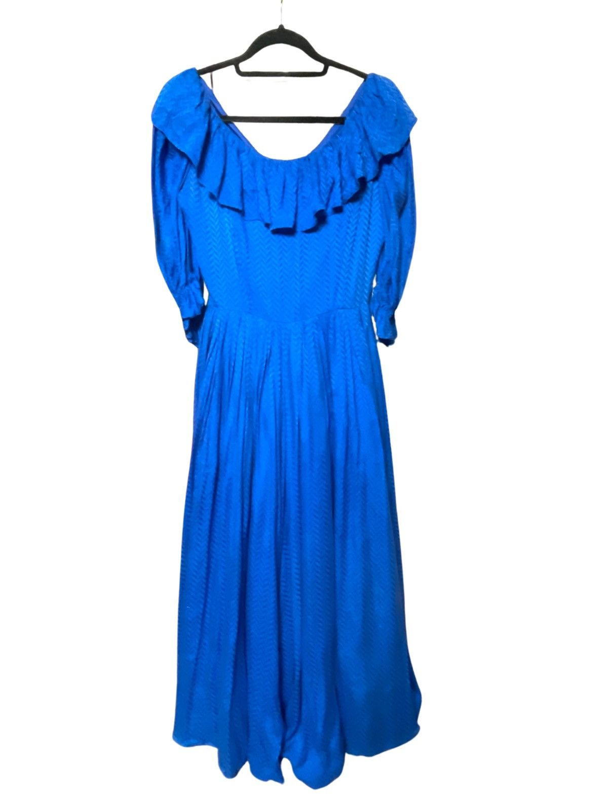 image of 1970S Vintage Blue Silk Chevron Maxi Dress, Women's (Size Small)