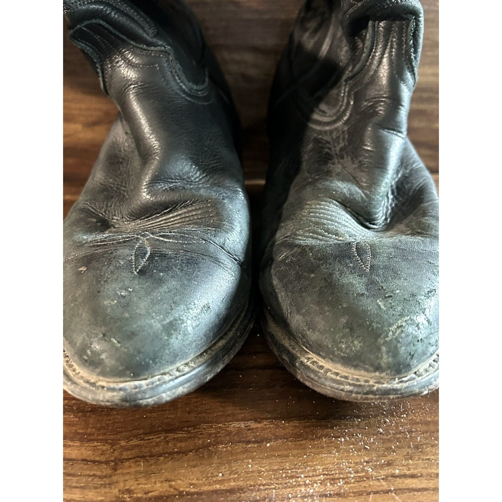 Vintage Abilene Boots Western Cowboy Men's Black Leather sz 10 EE Leather Outsole Size 10 EE Mens Cowboy Western Boots Abilene Black Leather Shoes Size US 10 / EU 43 - 5 Thumbnail