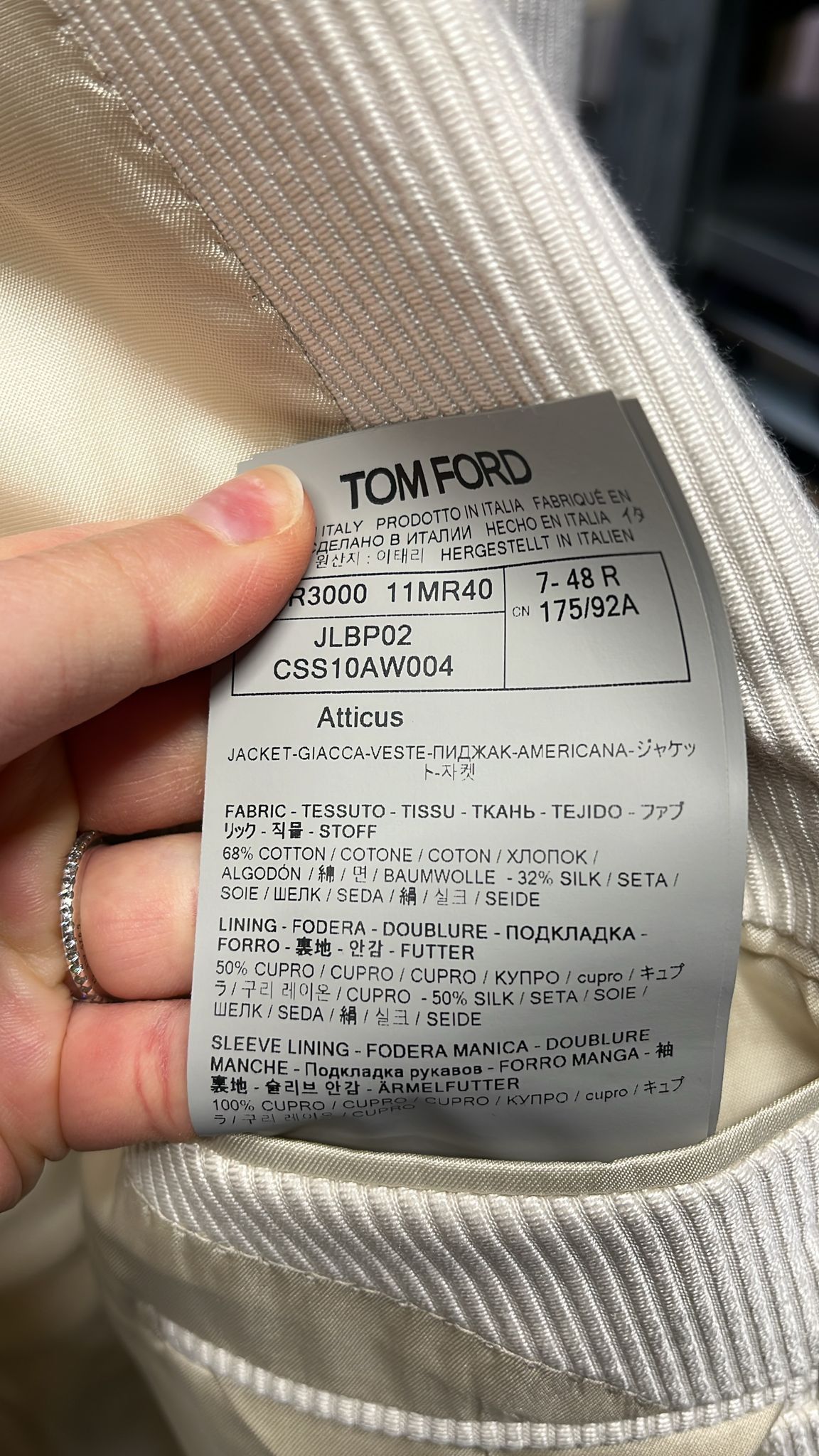 Tom Ford o1loc1c0426 JLBP02 Silk Cotton Cannete Atticus Jacket White Size US XL / EU 56 / 4 - 5 Thumbnail