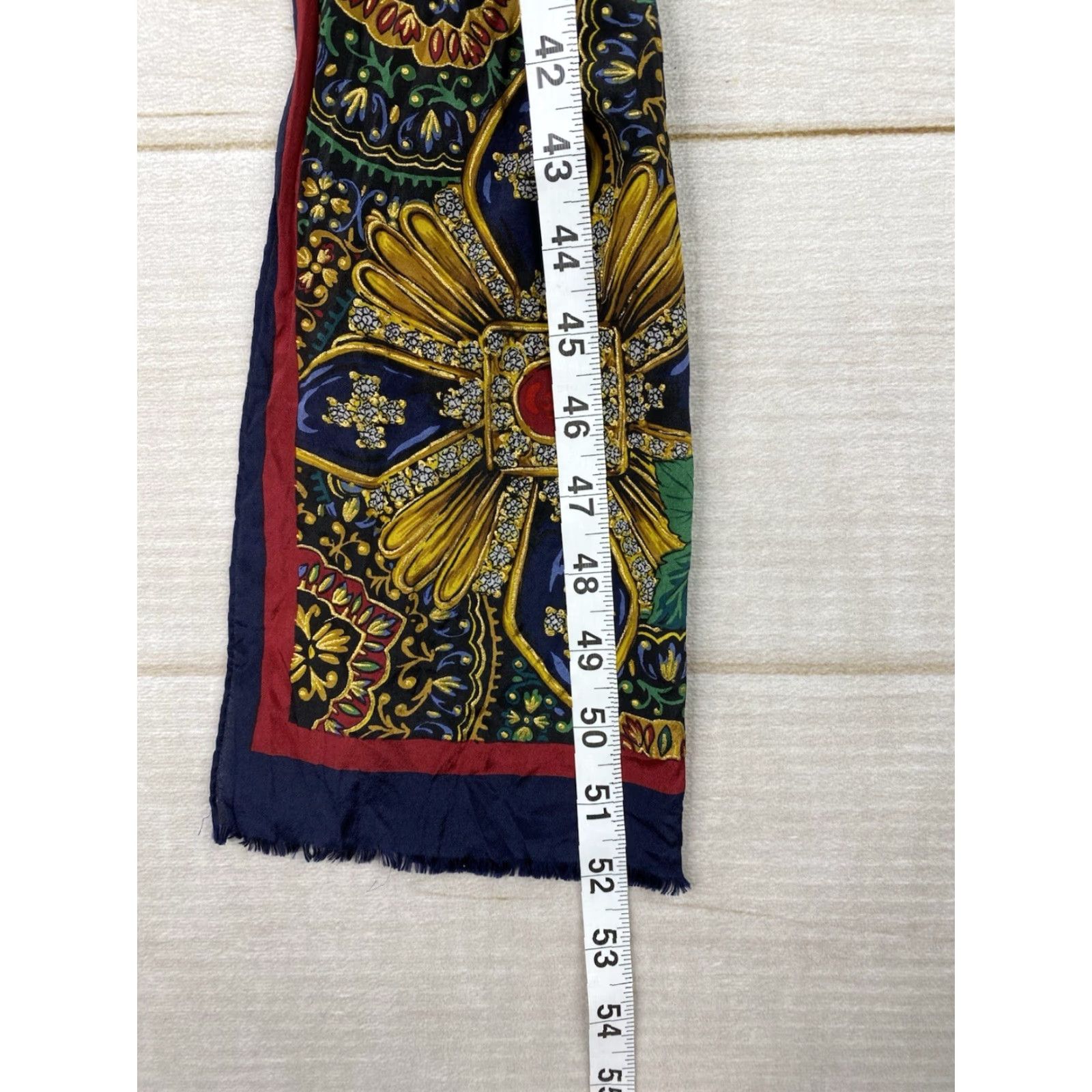 Oscar De La Renta Vtg Oscar De La Renta Silk Scarf Baroque Floral Jewel Print Fall Accessories 53” Silk Chiffon Multicolor 80s Floral Women Rectangle Scarf Size ONE SIZE - 4 Thumbnail