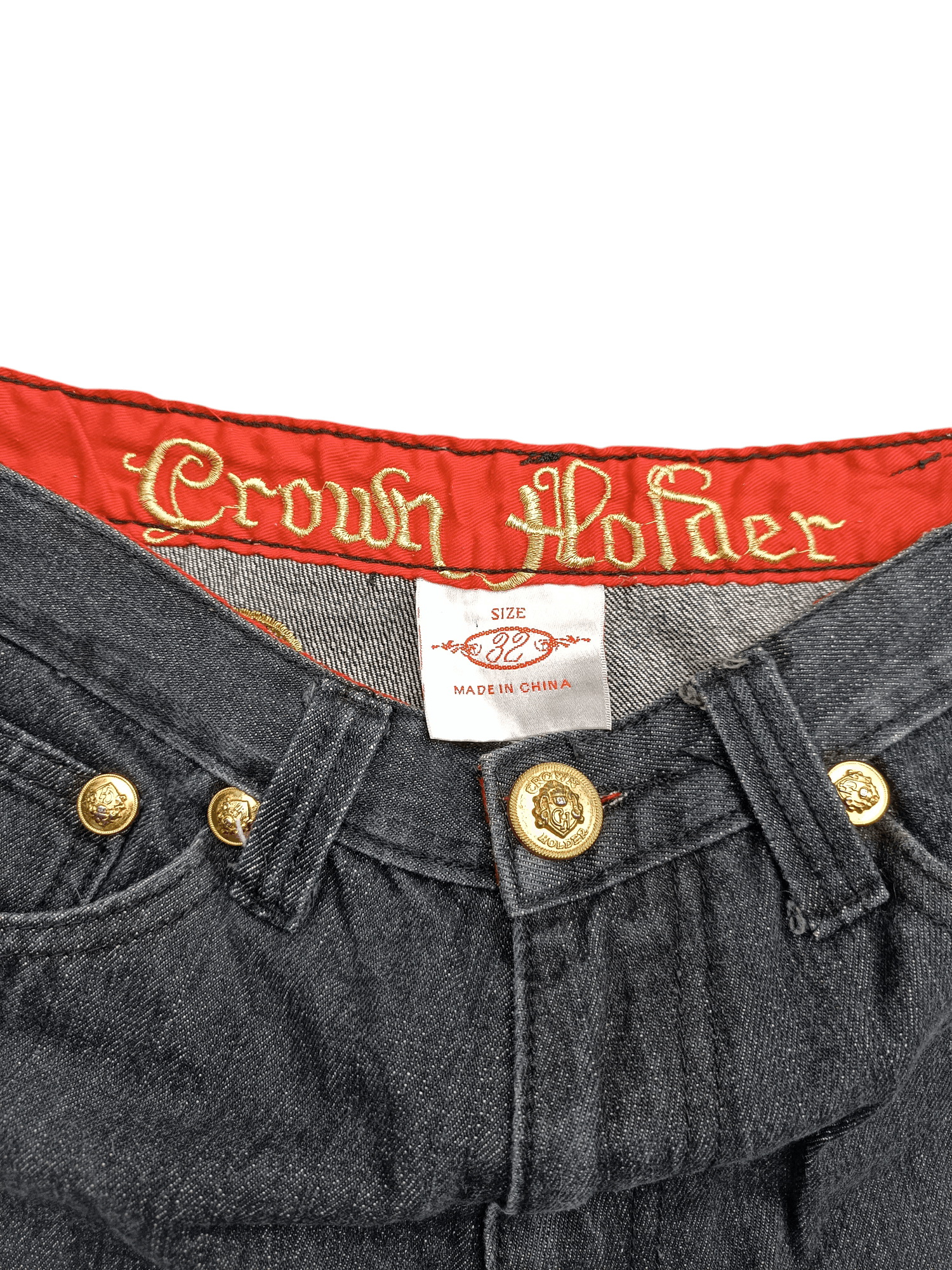 Affliction Crown Holder Gold Embroidered Baggy Y2K Wide Leg Denim E185 Size US 30 / EU 46 - 7 Thumbnail