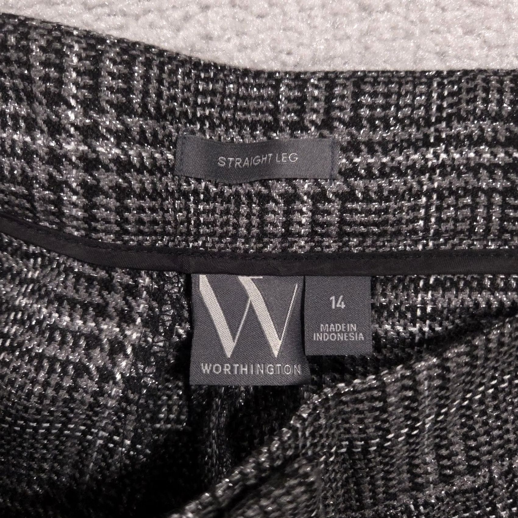 Worthington Worthington Pants Womens 14 Gray Metallic Plaid Straight Leg Dress Career Work Pants Size 36" / US 14 / IT 50 - 5 Thumbnail