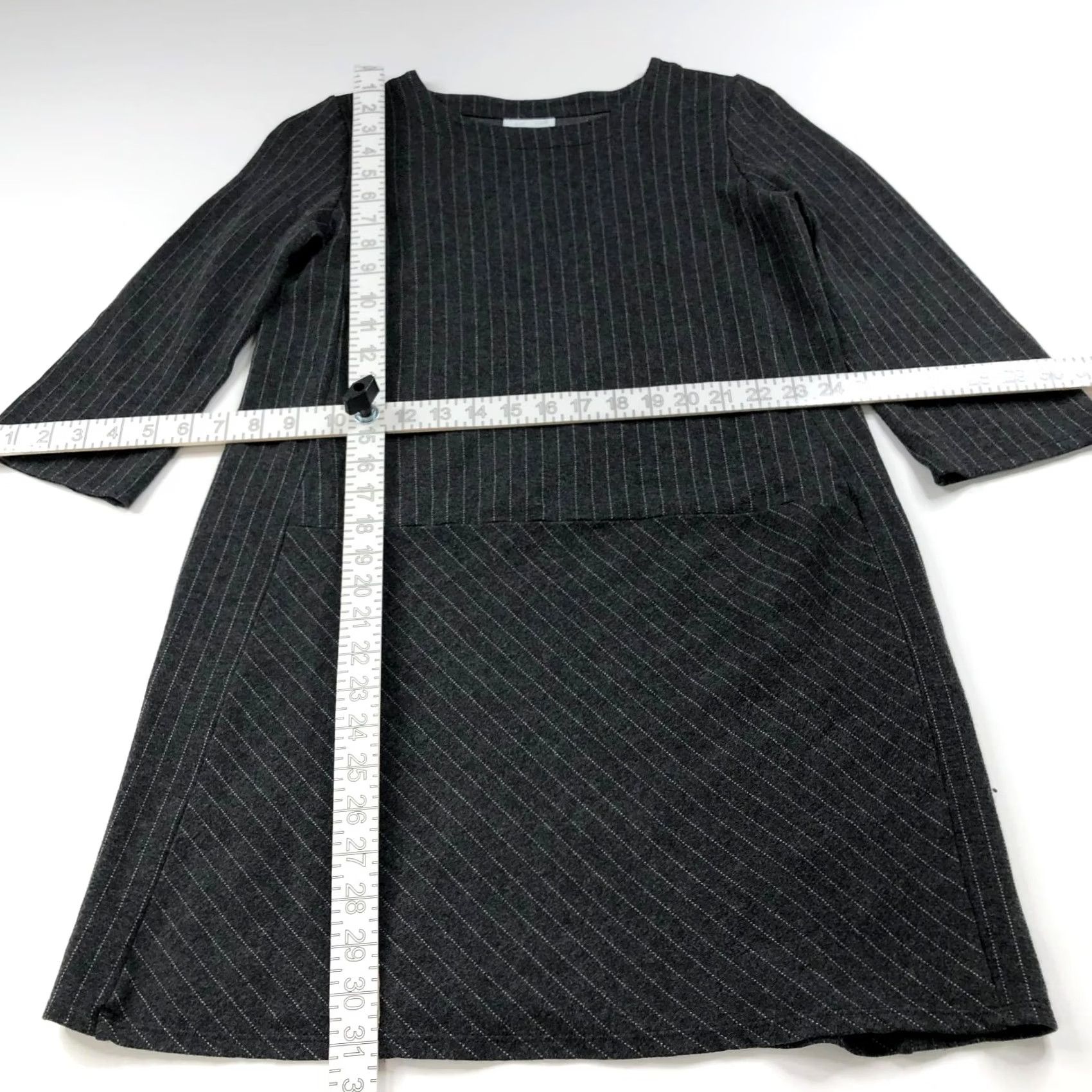 J. Jill J. Jill Ponte Knit Dress Striped 3/4 Sleeve Petite PXS Gray Knee Length Mens? Womens? Size XS / US 0-2 / IT 36-38 - 2 Thumbnail