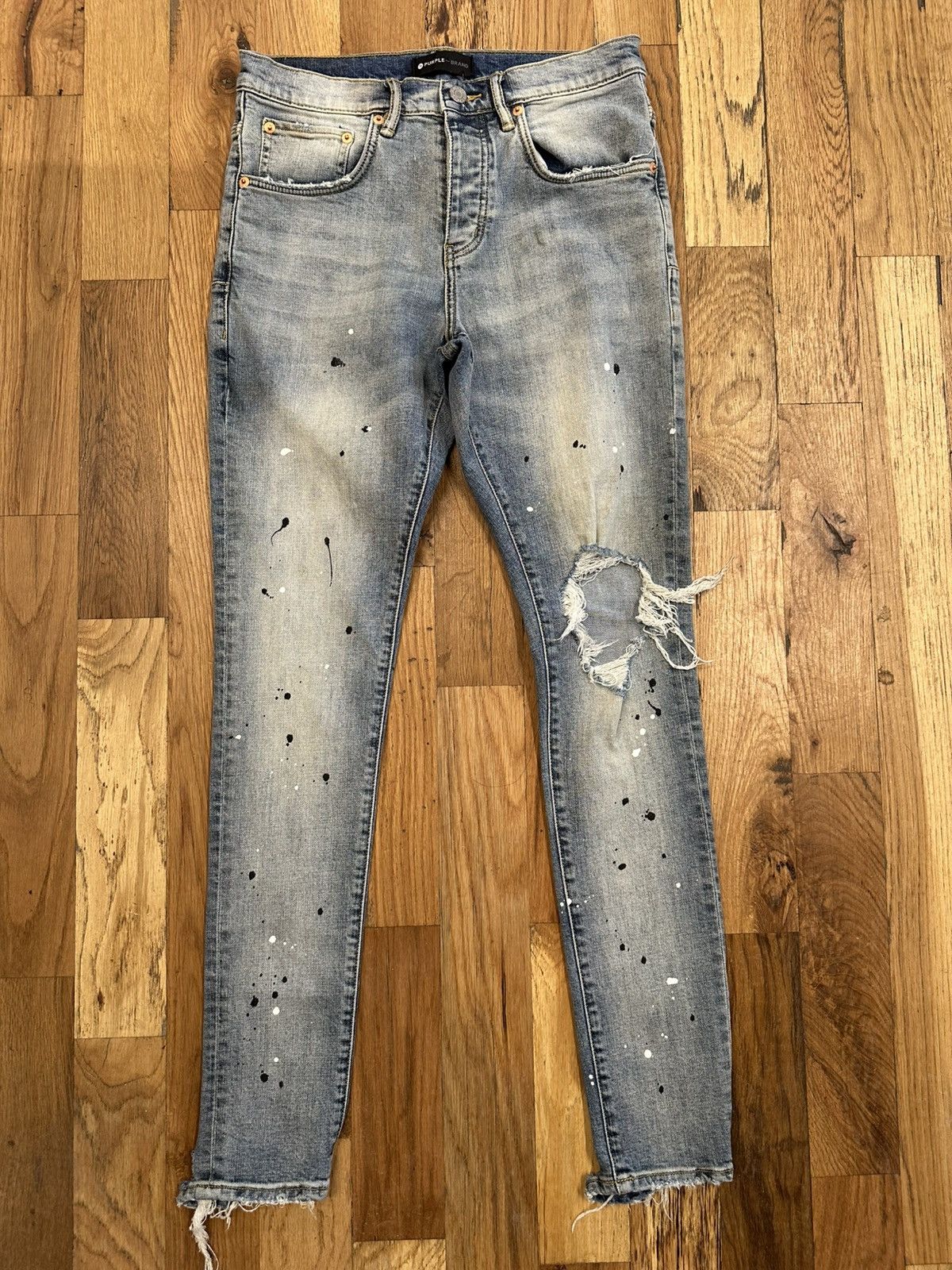Purple Brand Purple Brand Knee Hole Paint Splatter Blue Denim Jeans Sz 29 Size US 29 - 1 Thumbnail