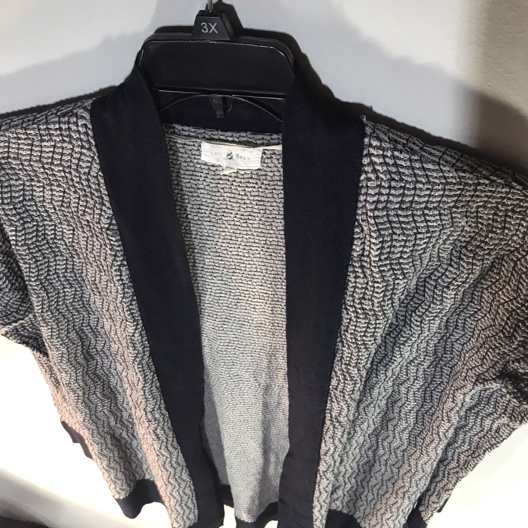 Lou & Grey Lou & Grey Geometric Open Front Knit Cardigan Womens Size M Navy/White Lightweight Breathable Size M / US 6-8 / IT 42-44 - 3 Thumbnail