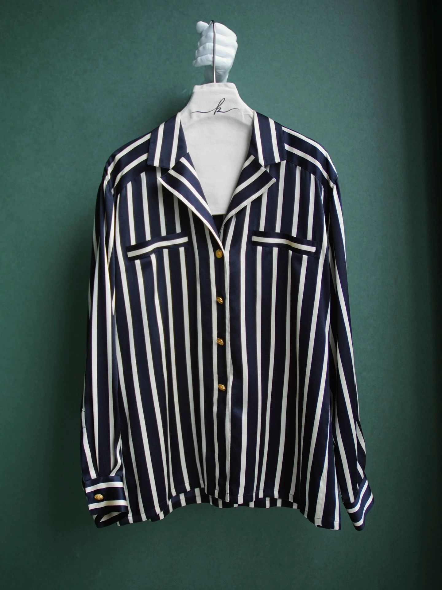 Escada Escada Vintage Silk B&W Stripe Elephant Gold Button Shirt Size M / US 6-8 / IT 42-44 - 2 Thumbnail