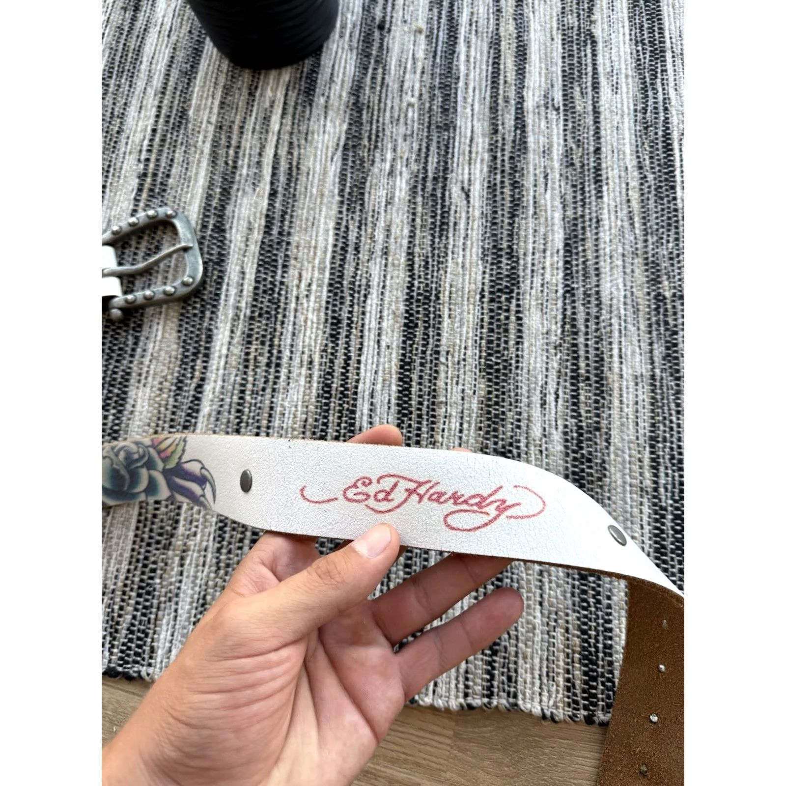 Ed Hardy VINTAGE Ed Hardy Belt S White Christian Audigier Design Leather Size Size ONE SIZE - 3 Thumbnail
