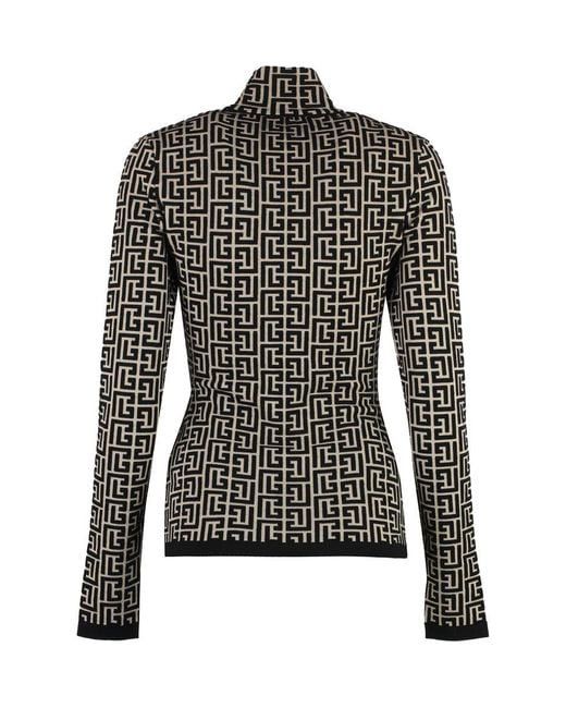 Balmain o1w1db10624 High neck Monogram Wool Sweater in Black Size S / US 4 / IT 40 - 2 Thumbnail