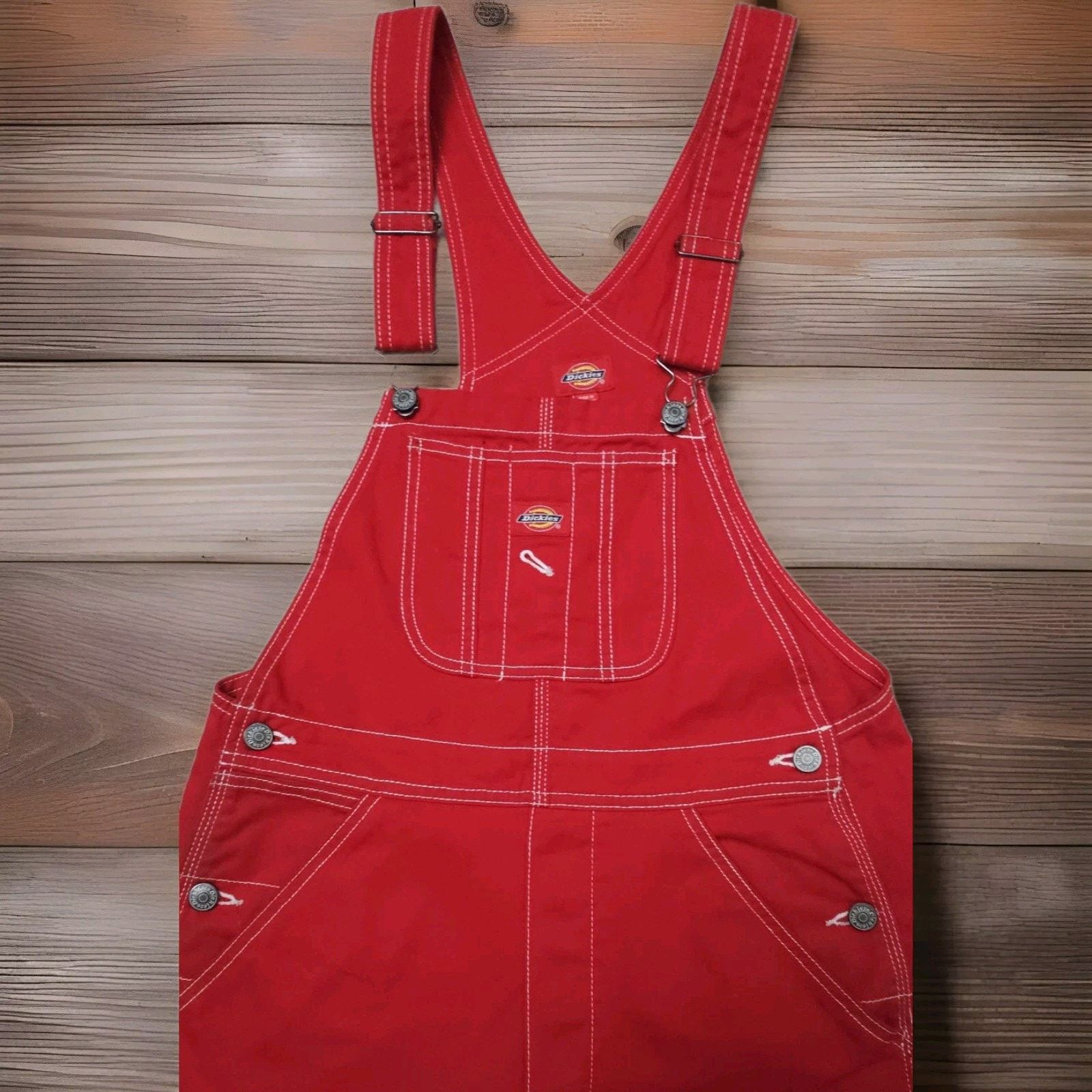 Dickies Dickies Relaxed Straight Leg Carpenter Overalls Red Women's Size 29" - 2 Thumbnail