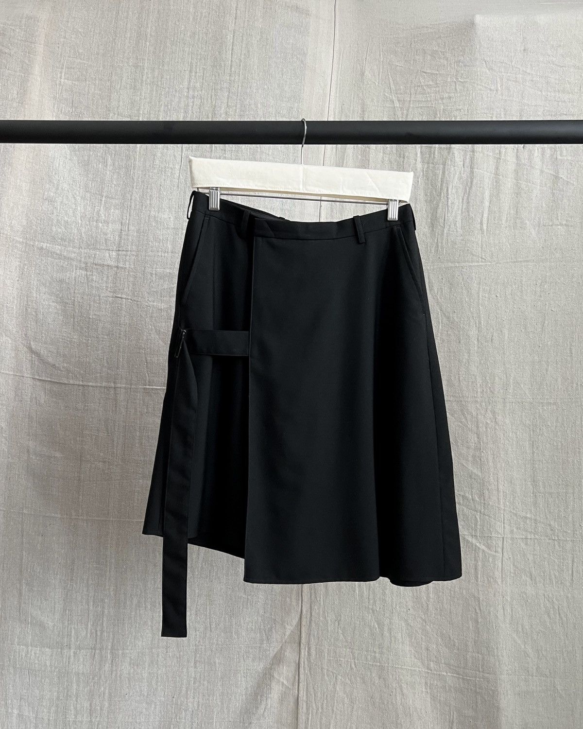 image of Lad Musician Ss17 Wool Gab Wrap Skort in Black, Men's (Size 28)