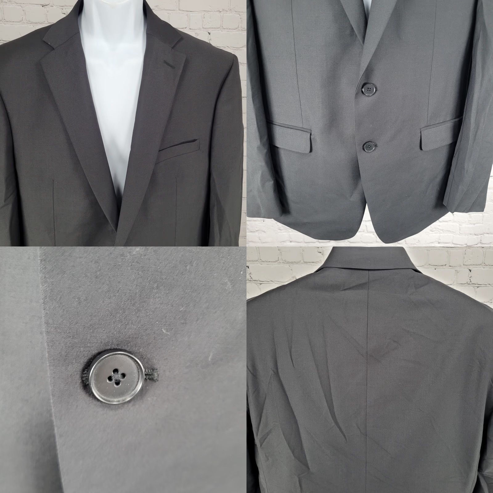 Calvin Klein Calvin Klein Blazer Shirt Black Wool Stretch 2 Button Vented Notch 44R Mens Regular Suit Coat, 2 Piece, Dry Clean Only, Solid, Wool, Spandex Size 44R - 8 Thumbnail