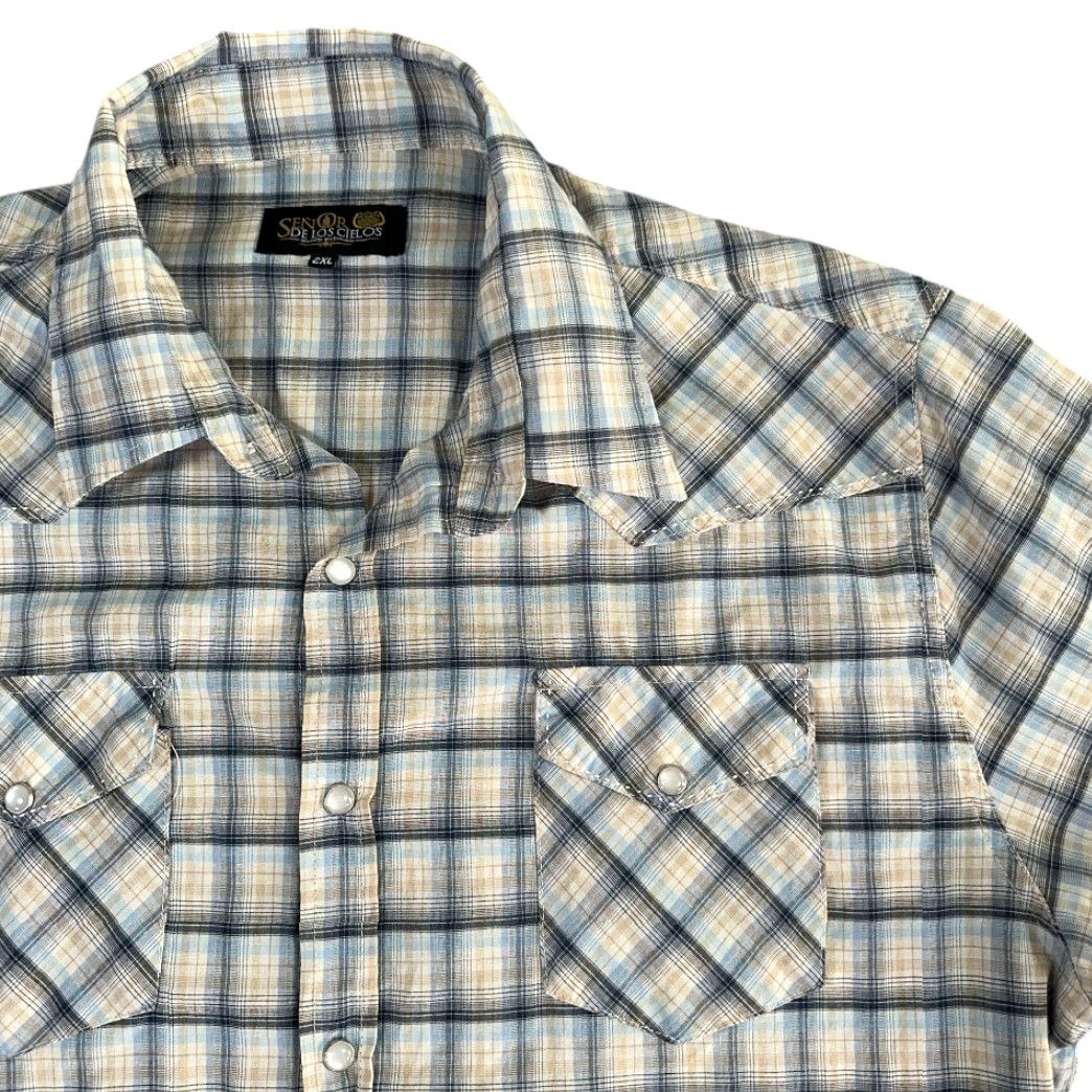 Vintage Senor De Los Cielos Western Shirt Adult LARGE White Blue Plaid Cowboy Size US L / EU 52-54 / 3 - 2 Thumbnail