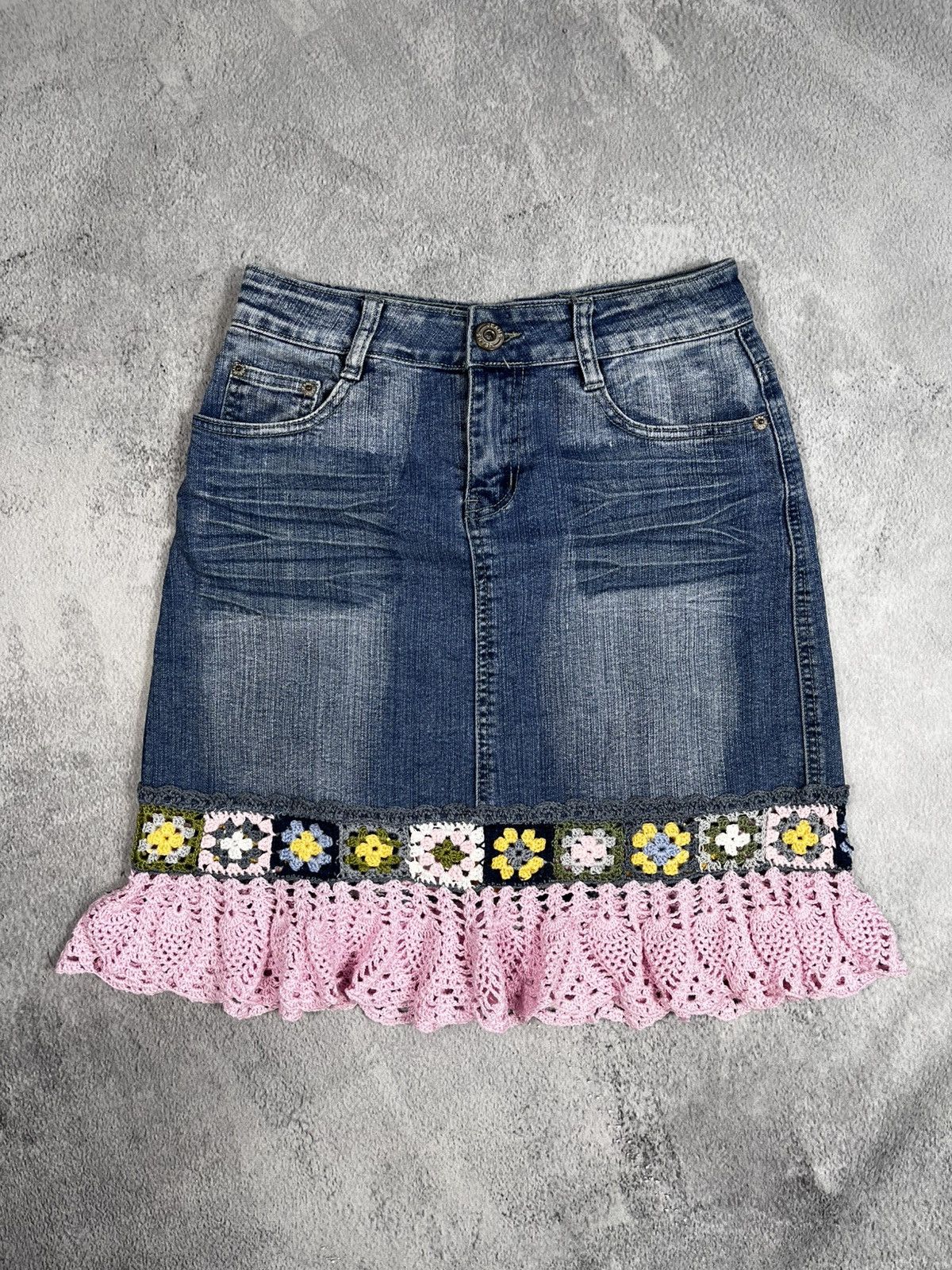 Other Vintage Y2K denim/knitted midi skirt retro old money style M Size 28" / US 6 / IT 42 - 1 Thumbnail