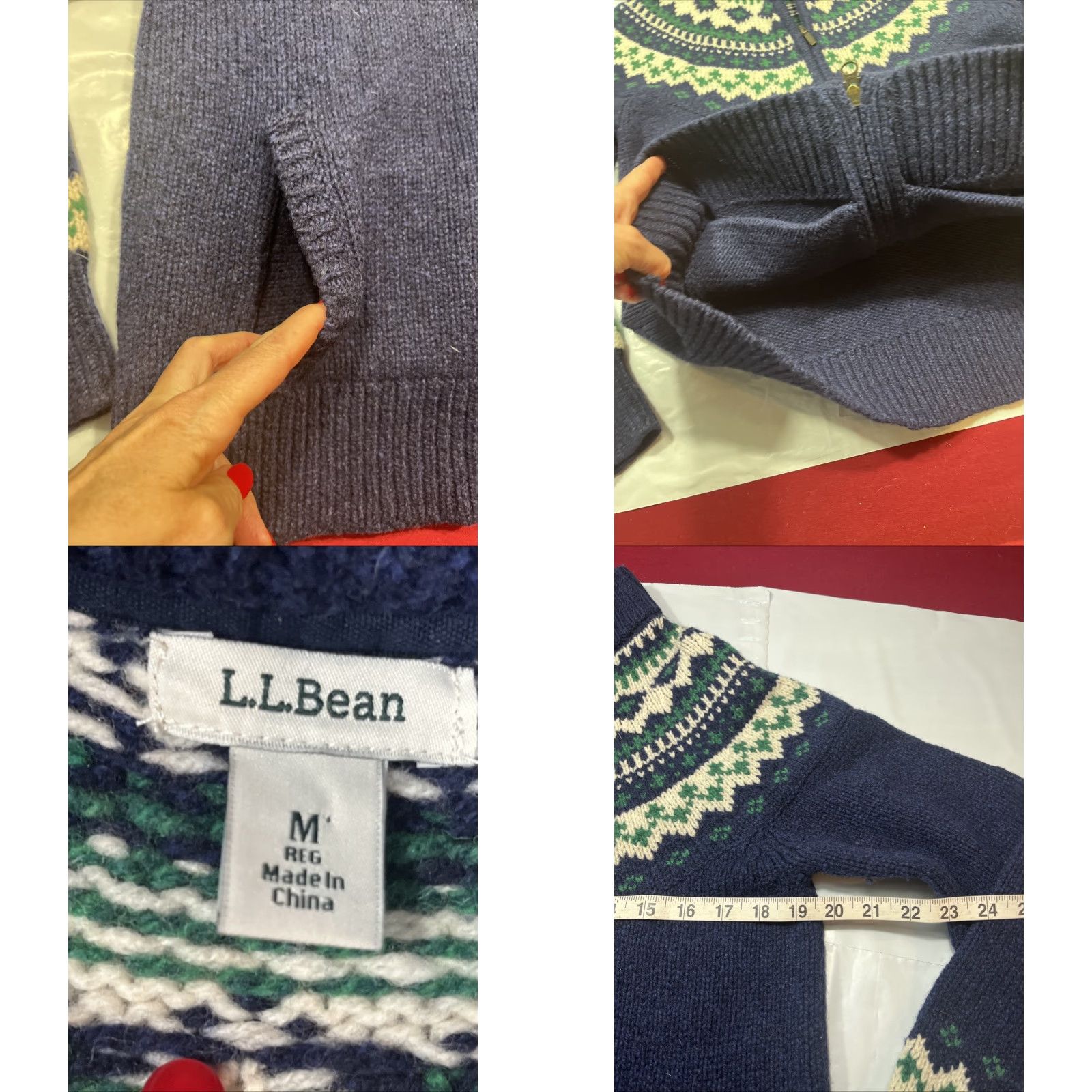 Vintage VINTAGE L.L.Bean Sweater Jacket Zip Arctic BLUE White Green Fair Isle Woman M Size M / US 6-8 / IT 42-44 - 8 Thumbnail