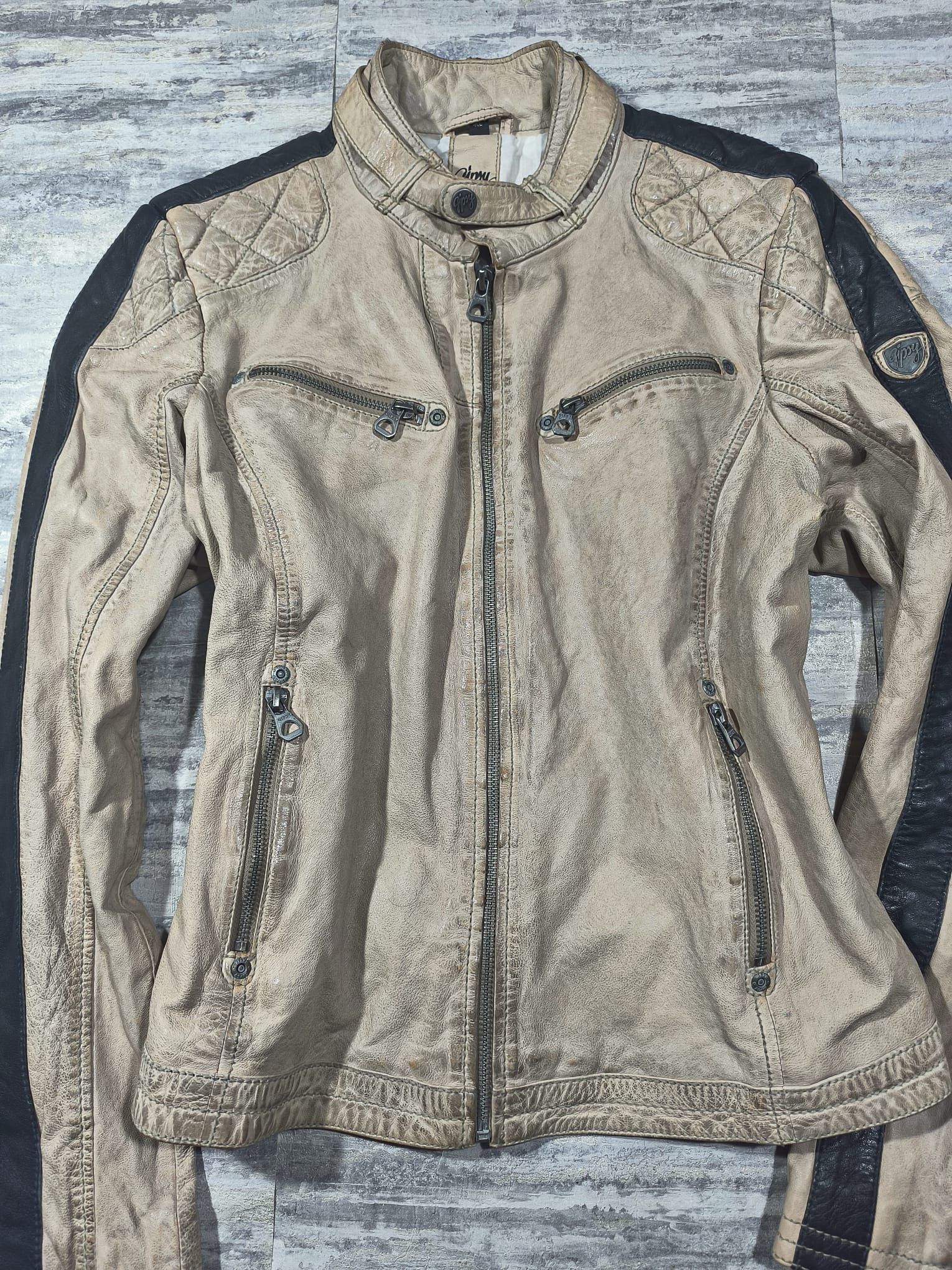 Leather vtg archive beige tan real leather moto racer jacket Size M / US 6-8 / IT 42-44 - 7 Thumbnail