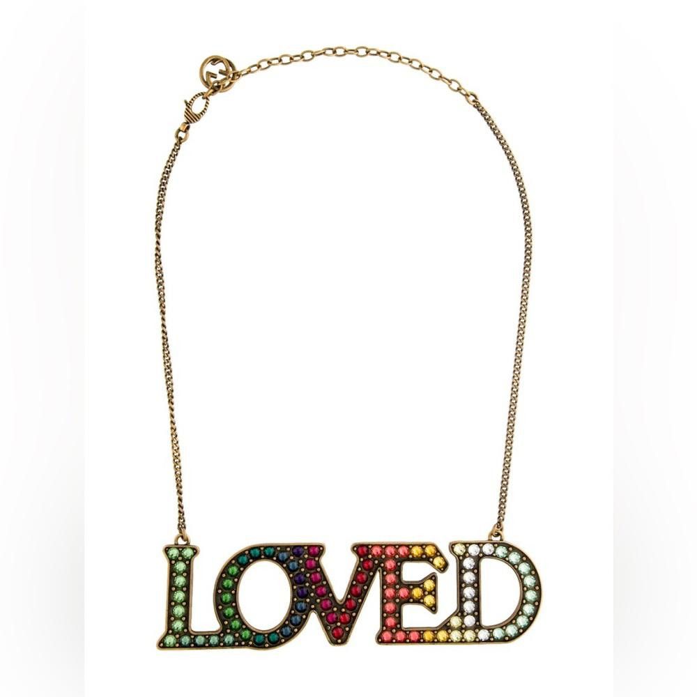 Gucci multicolor crystal & gold-tone metal “LOVED” necklace