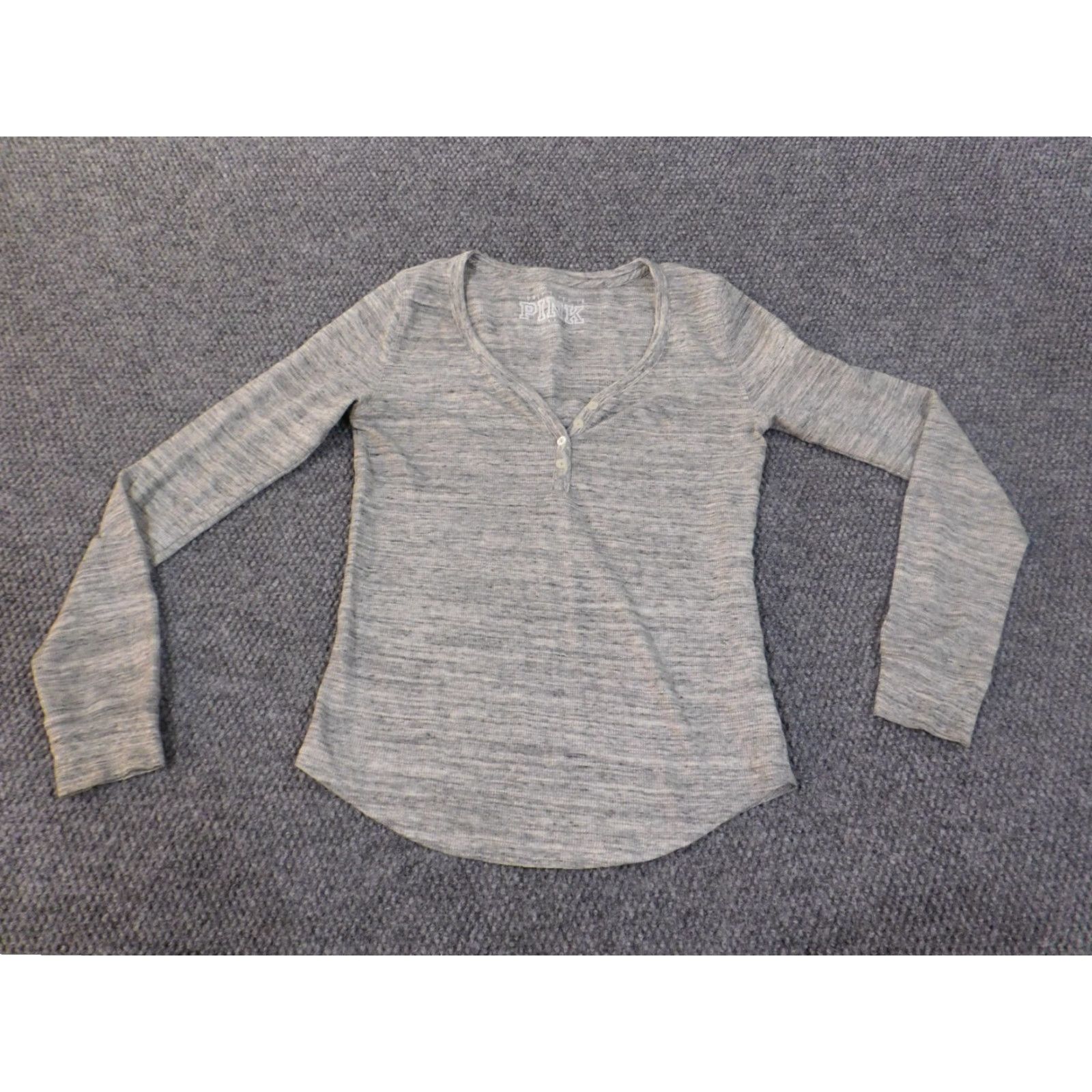 Victoria's Secret Victoria's Secret Pink Shirt Women M Gray Dogs Stretch Cotton Thermal Knit V-Neck Pullover Casual Blouse Basic Regular Active Dogs Theme Mens? (Stop) Size M / US 6-8 / IT 42-44 - 2 Thumbnail