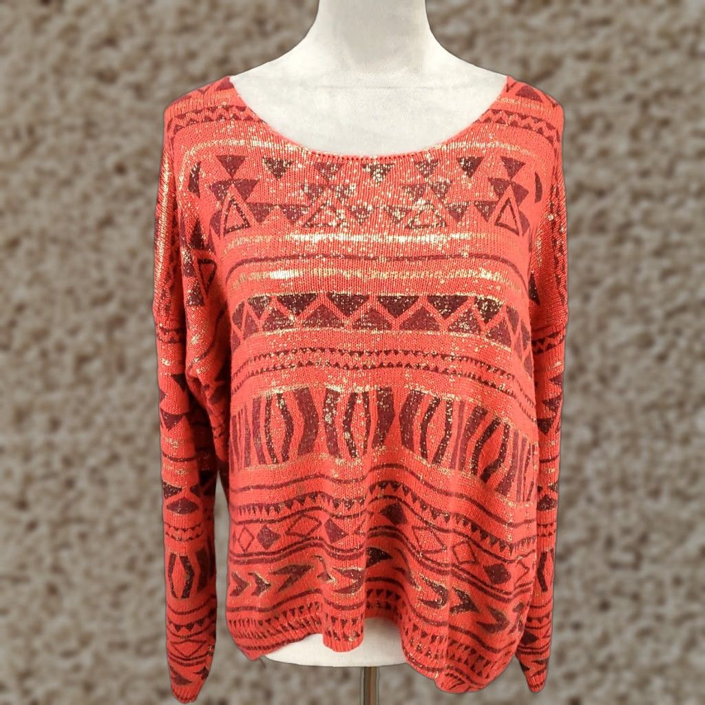Vintage **Angie Geometric Sweater Women Large Orange Knit** User: Angie Geometric Sweater Women Large Orange Knit Size L / US 10 / IT 46 - 1 Thumbnail
