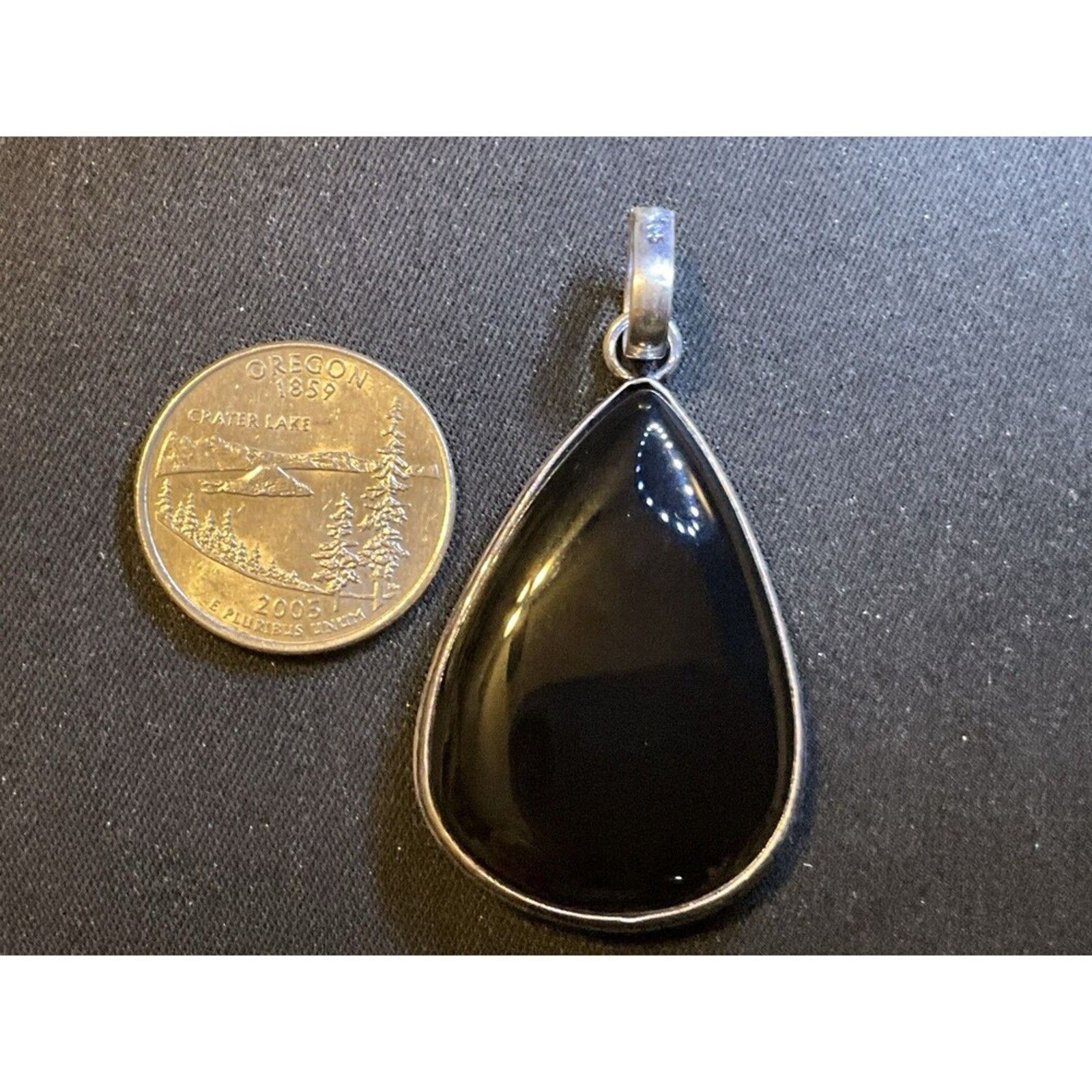 Other Vintage 925 Sterling Silver Pendant Pear Shaped Onyx Stone Size ONE SIZE - 3 Thumbnail